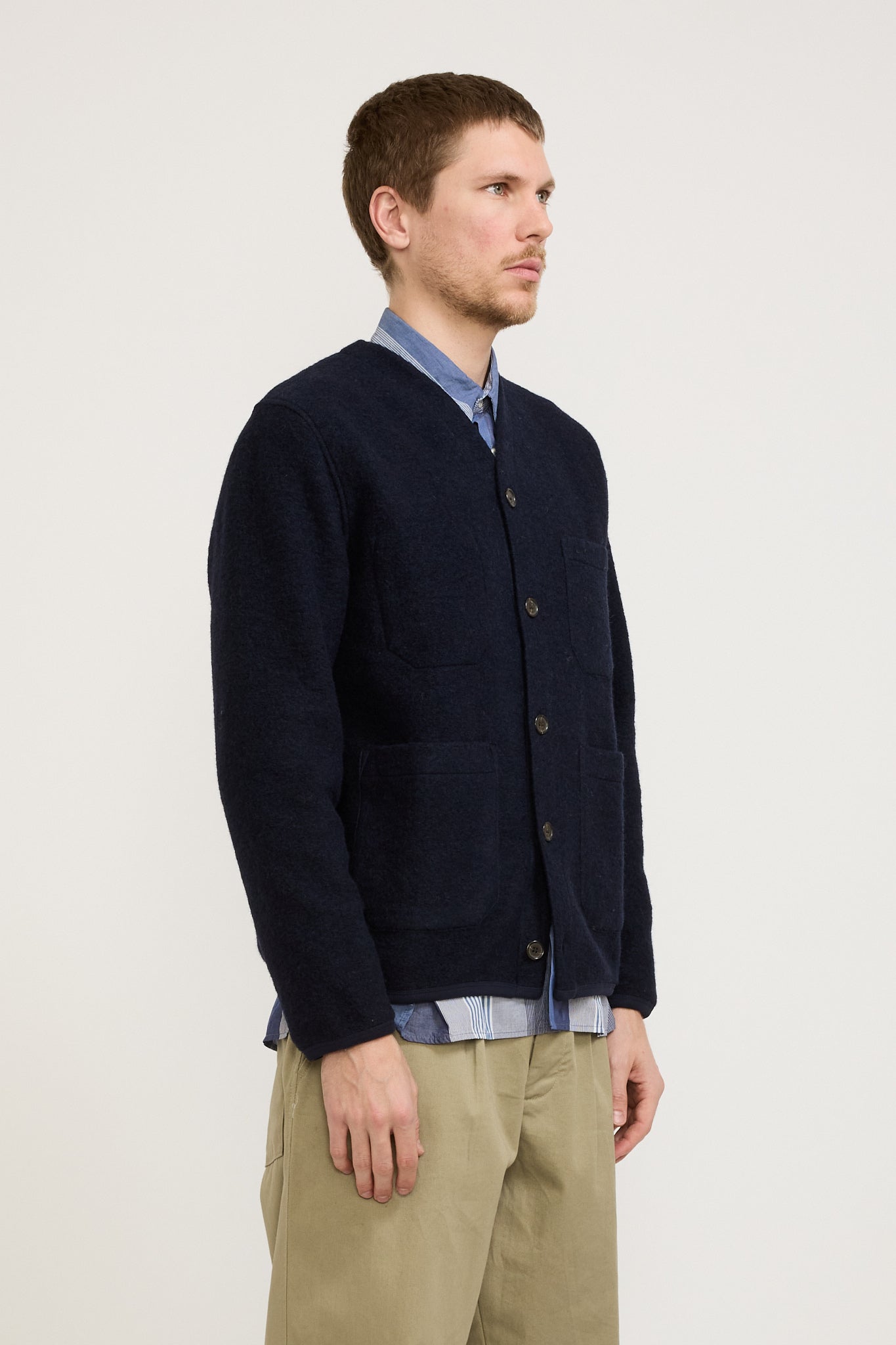 Universal Works | Wool Fleece Cardigan Navy | Maplestore