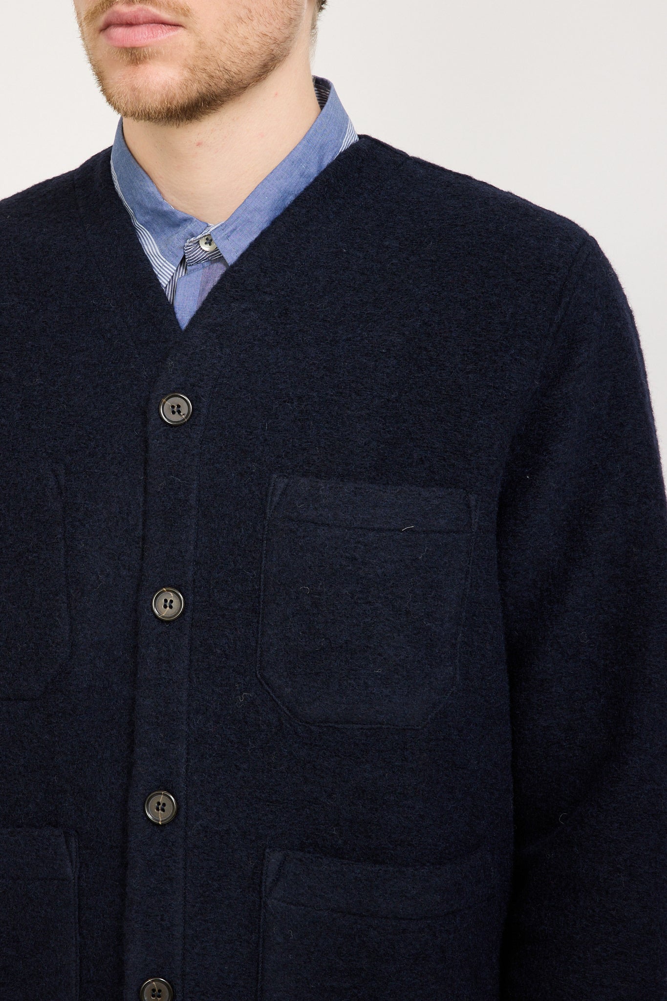 Universal Works | Wool Fleece Cardigan Navy | Maplestore