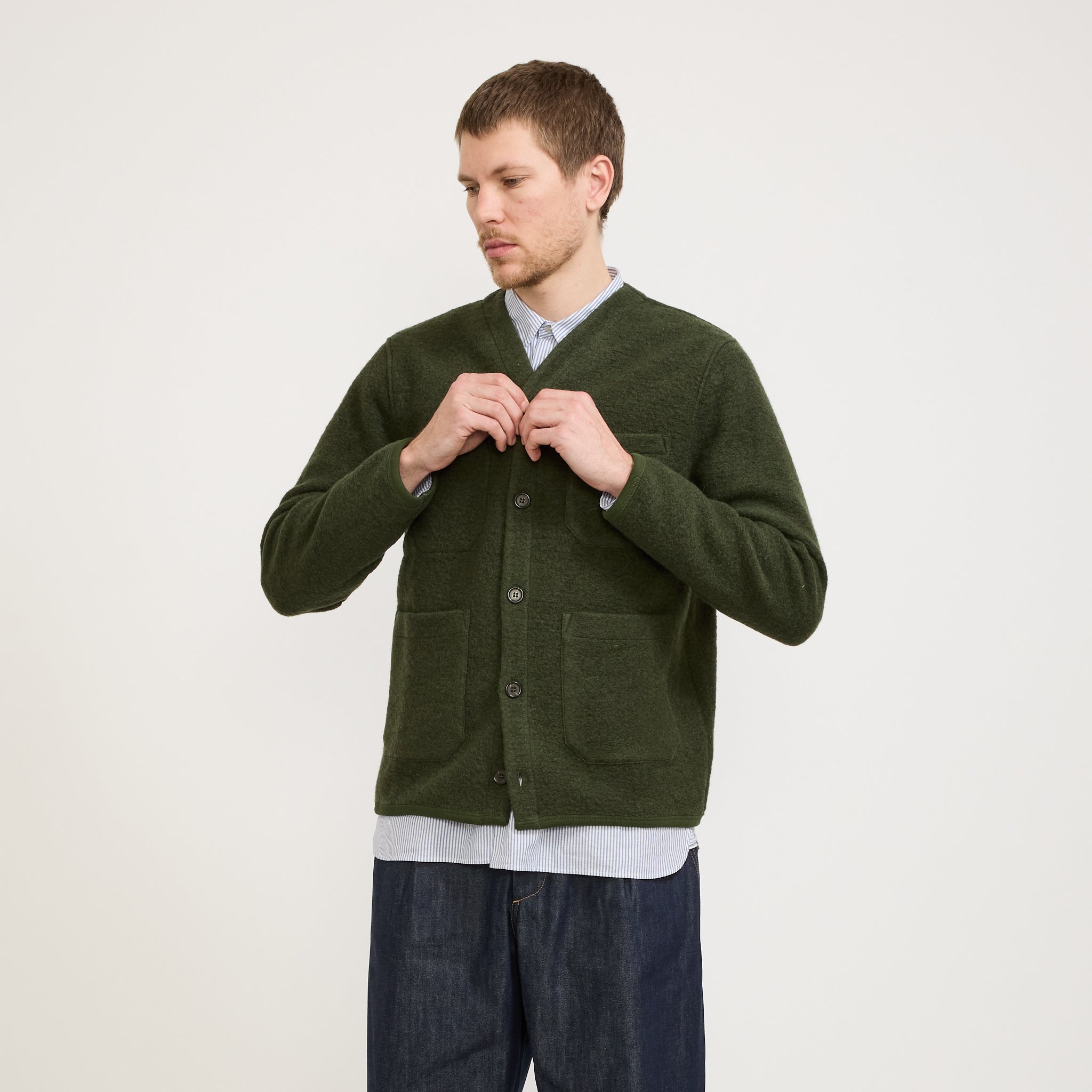 Wool Fleece Cardigan Olive