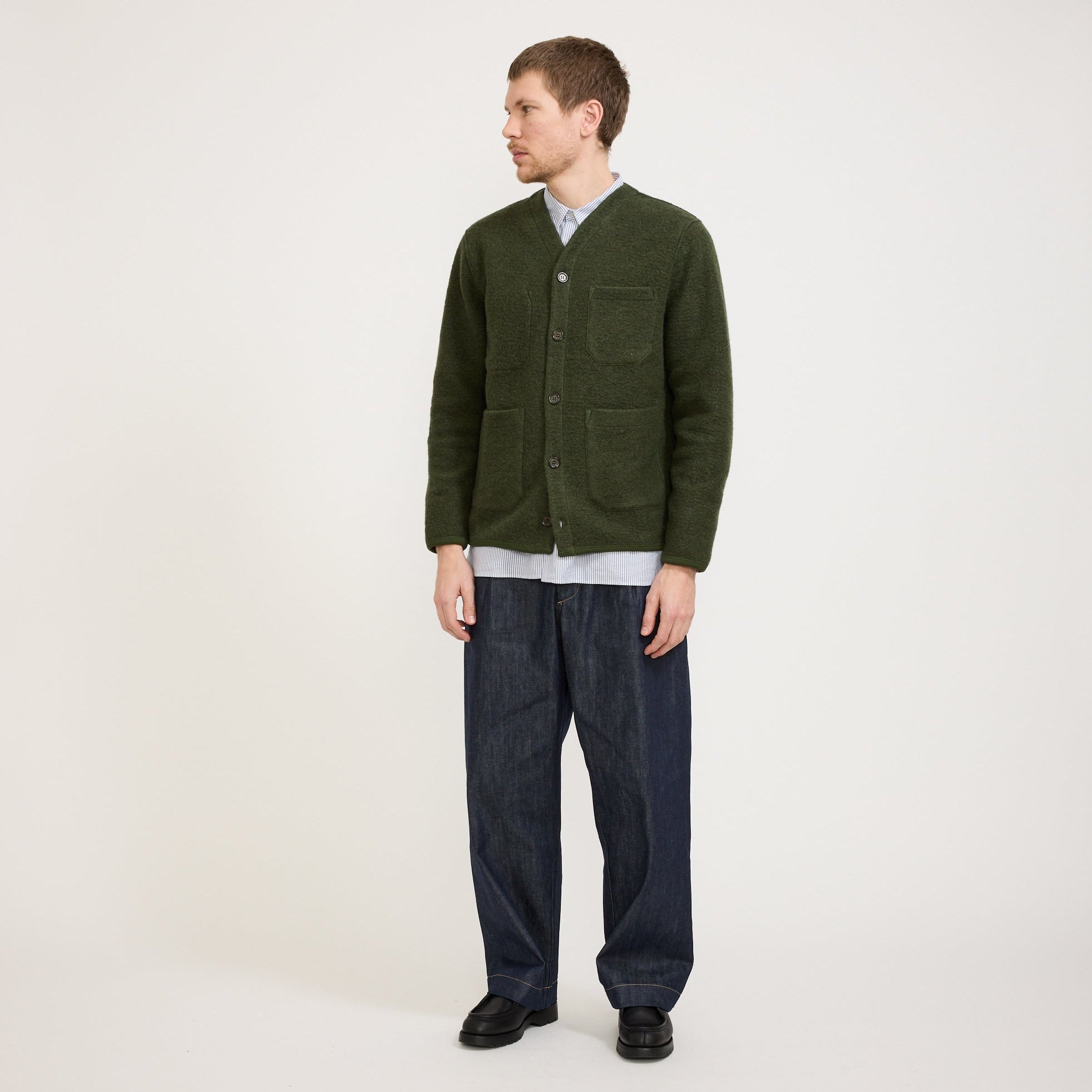Wool Fleece Cardigan Olive