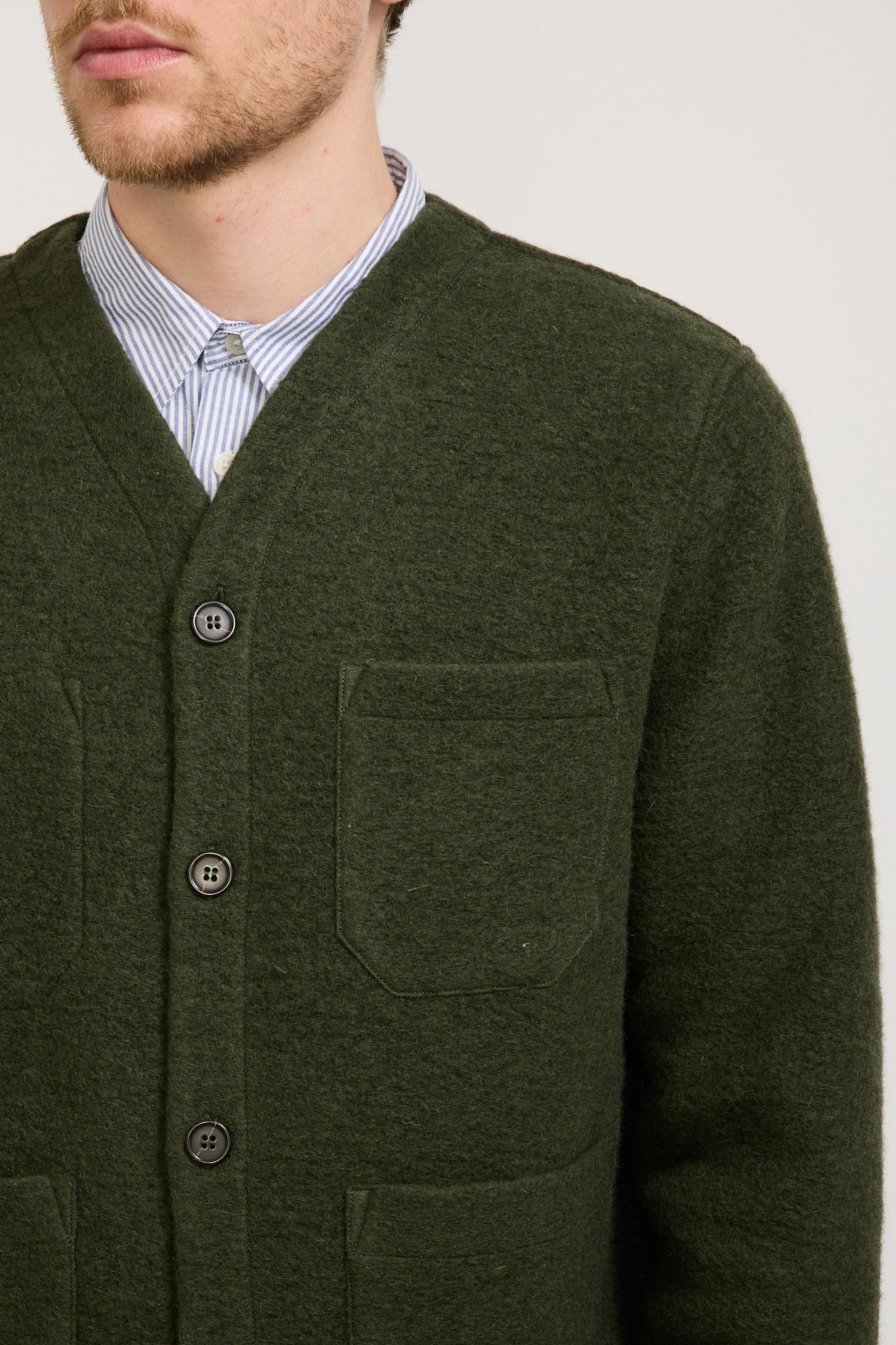 Universal Works | Wool Fleece Cardigan Olive | Maplestore