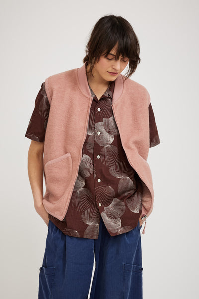 Universal Works | Wool Fleece Zip Waistcoat Pink Womens | Maplestore