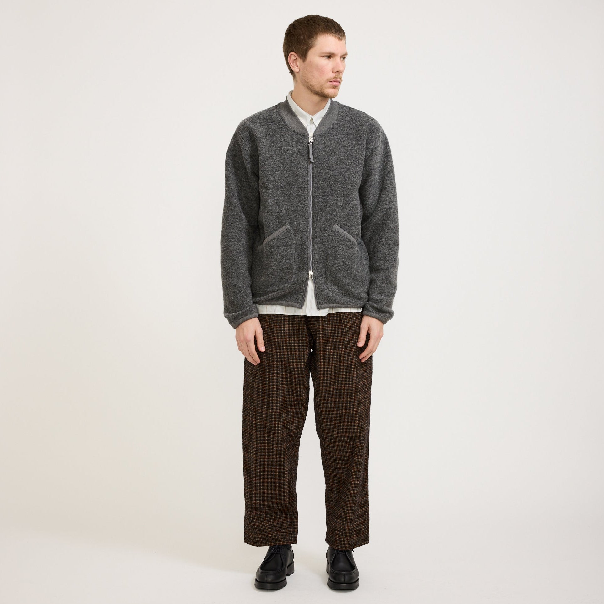 Wool Fleece Zip Bomber Grey Marle