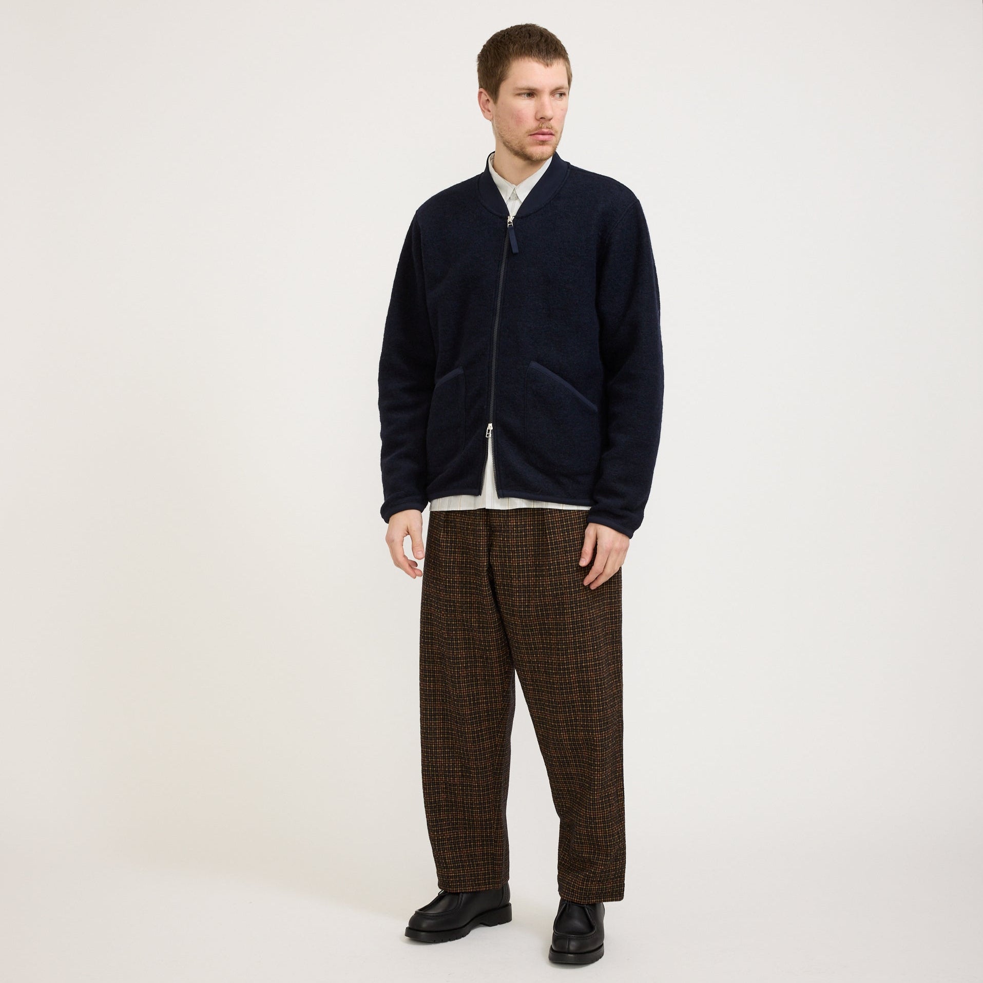 Wool Fleece Zip Bomber Navy
