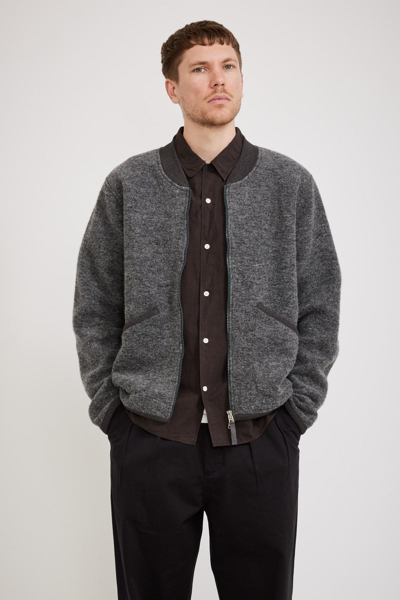 Universal Works Wool Fleece Zip Bomber Grey Marle | Maplestore