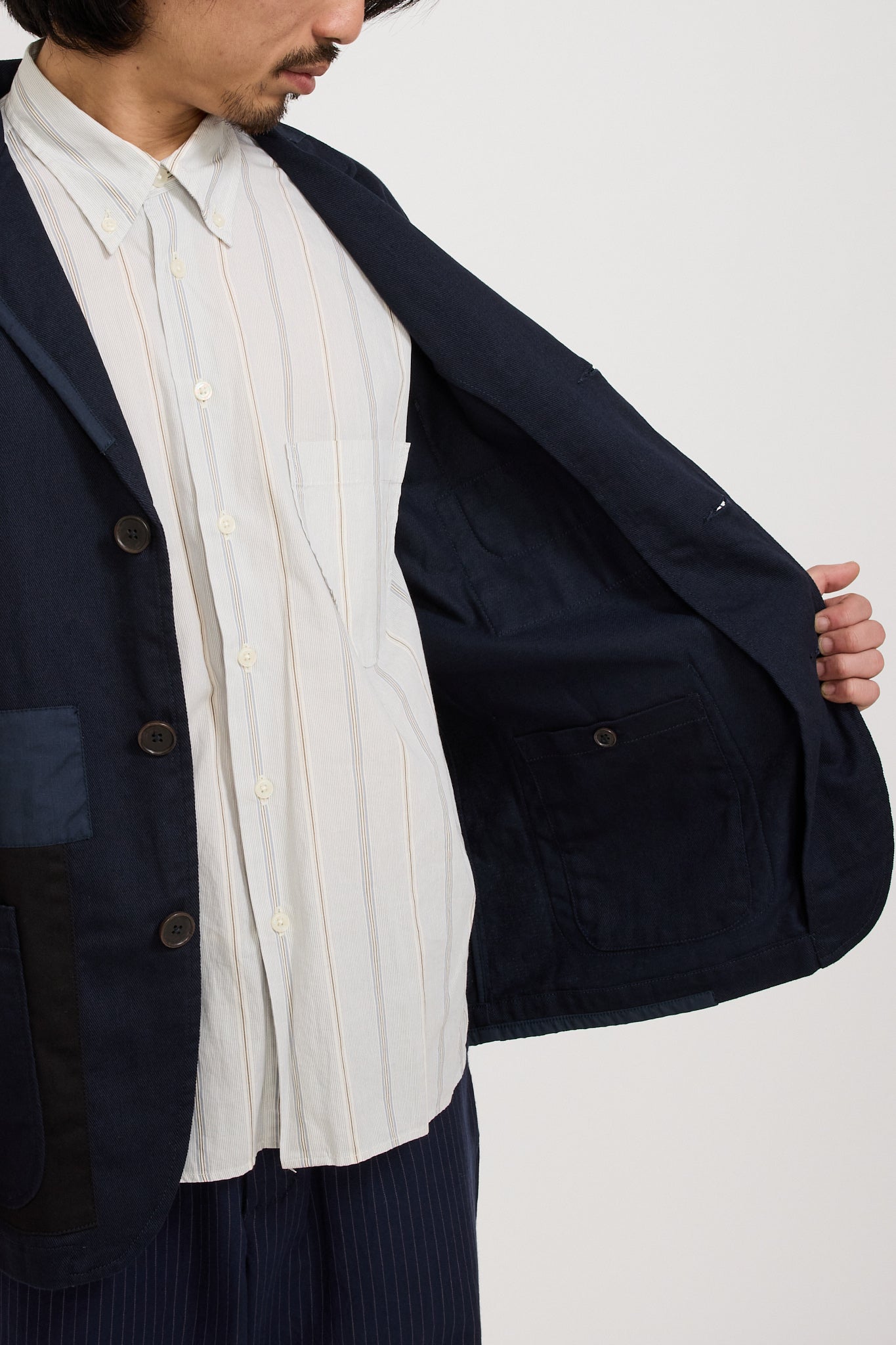 Universal Works | Patched Three Button Jacket Works Twill Mix Navy Mix | Maplestore
