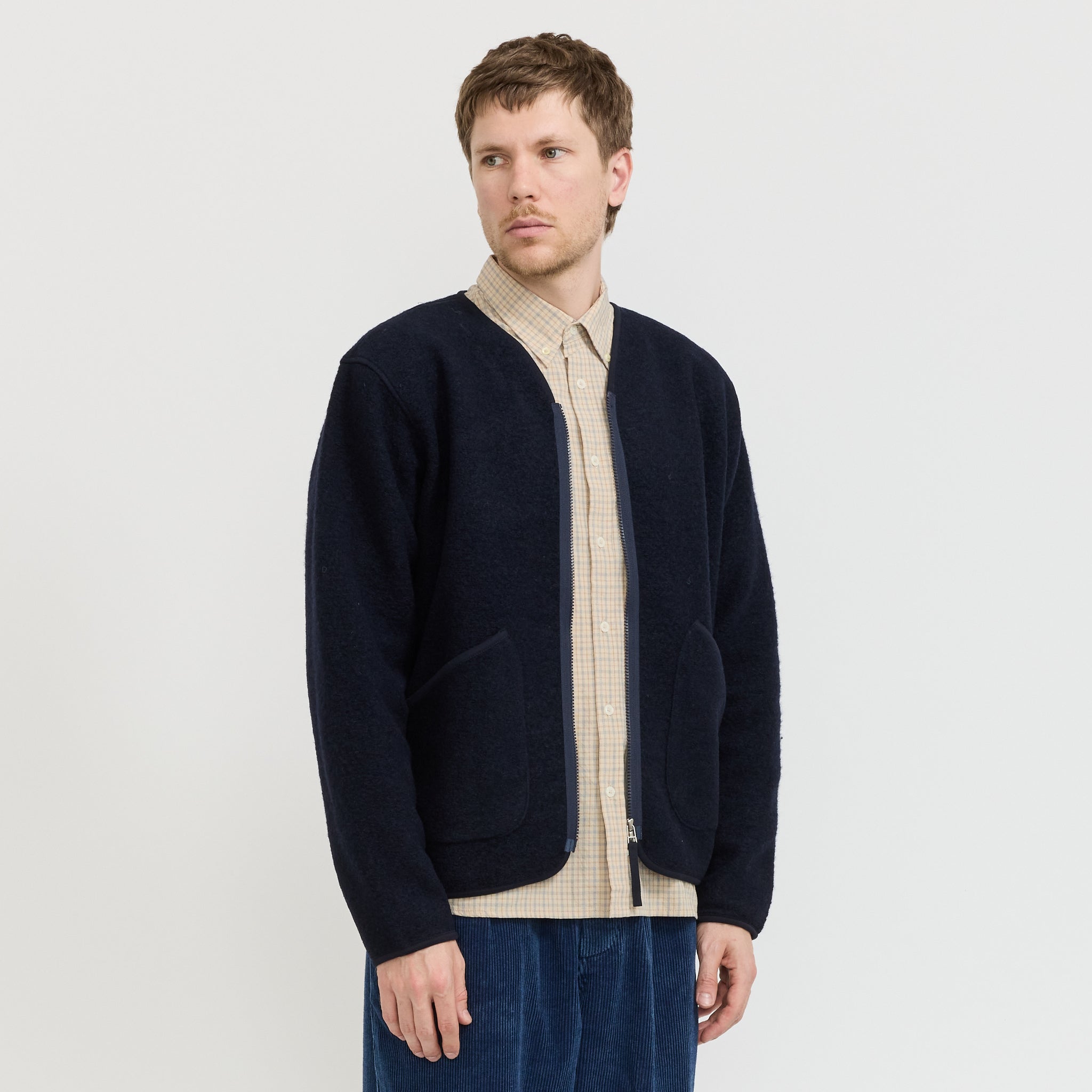 Wool Fleece Zip Liner Jacket Navy