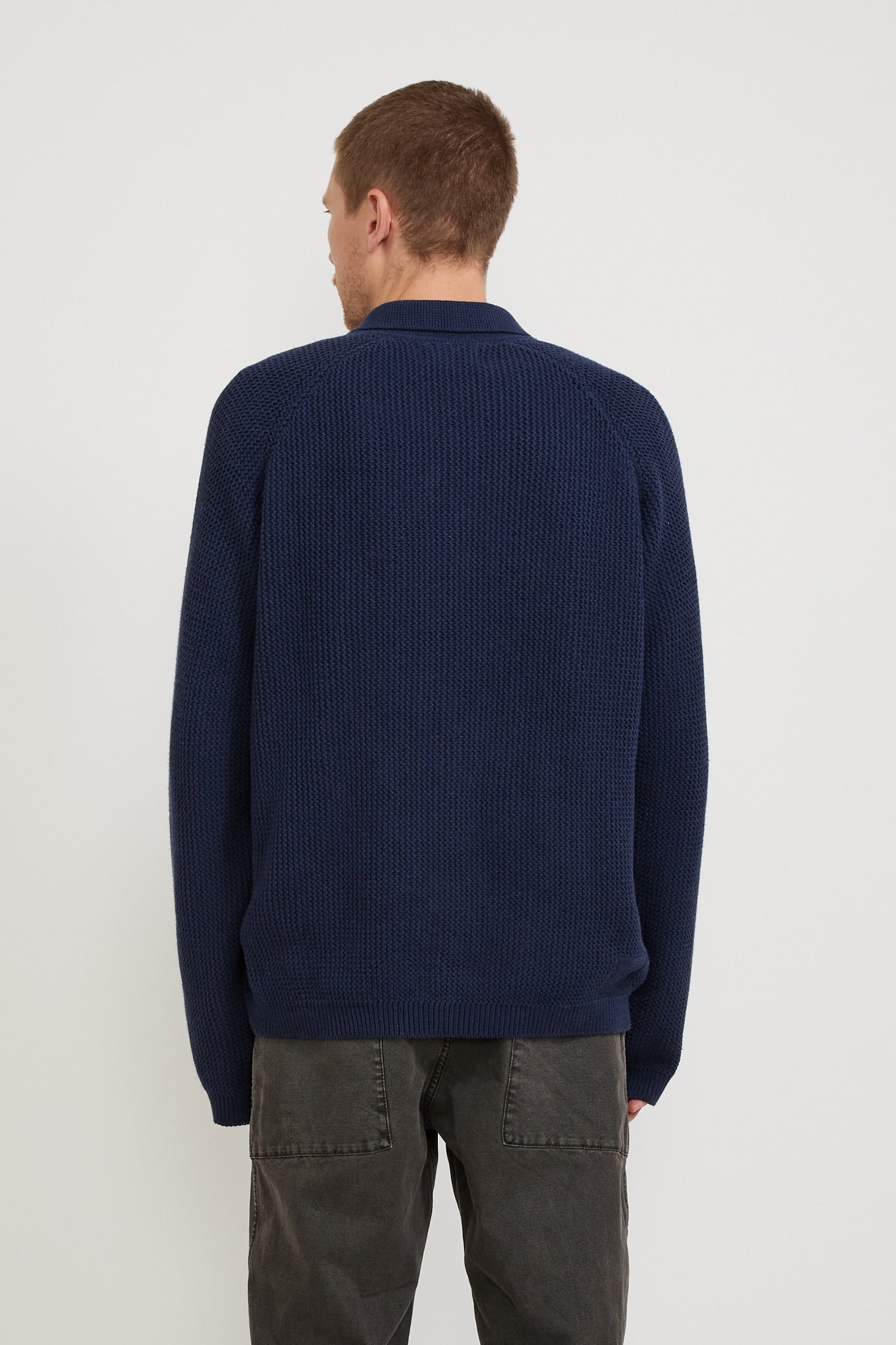 Universal Works | Zip Up Knit Eco Cotton Rack Stitch Indigo | Maplestore
