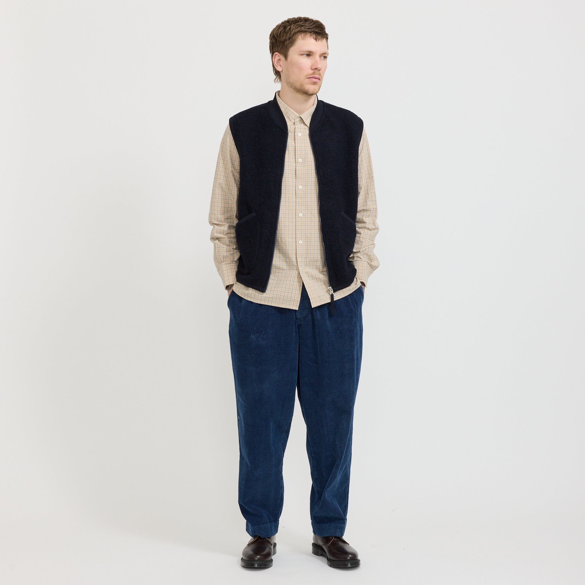 Wool Fleece Zip Waistcoat Navy