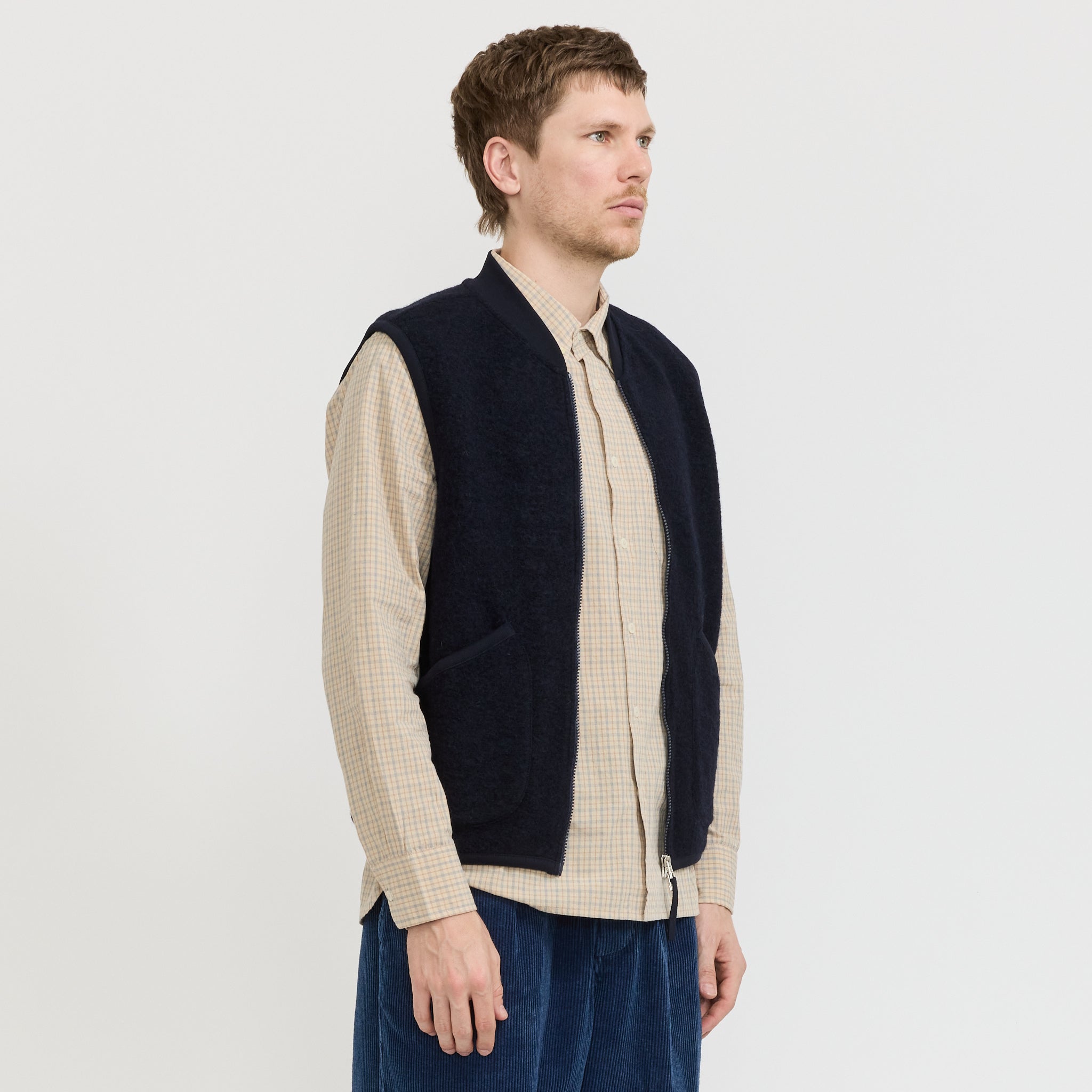 Wool Fleece Zip Waistcoat Navy