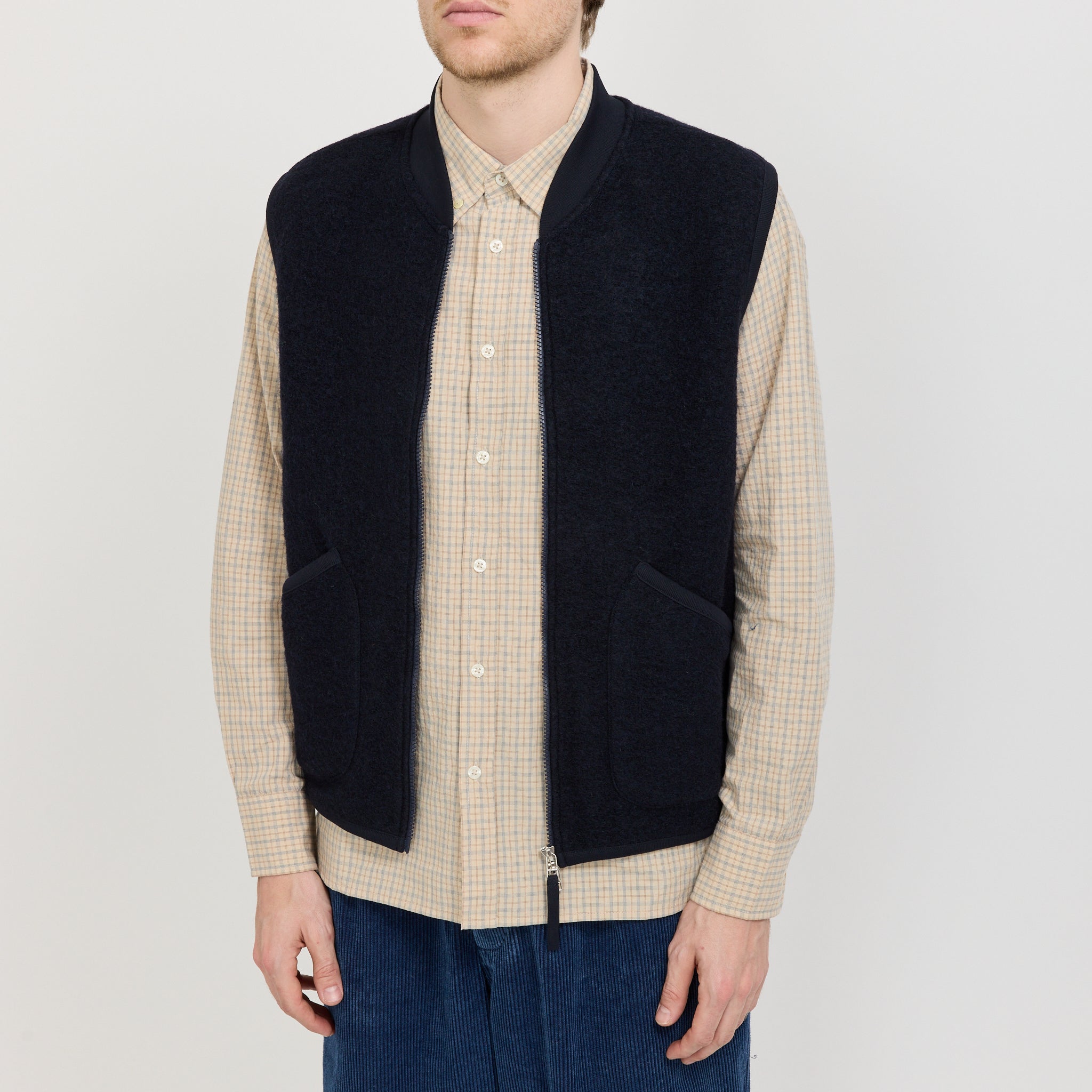 Wool Fleece Zip Waistcoat Navy