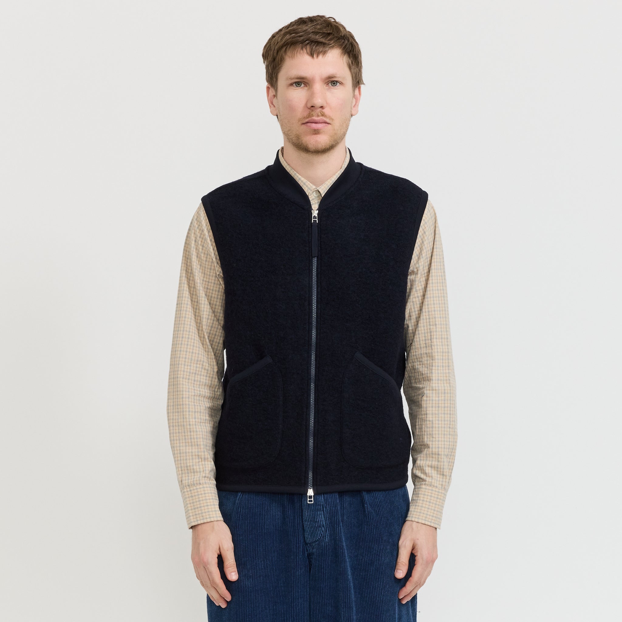 Wool Fleece Zip Waistcoat Navy