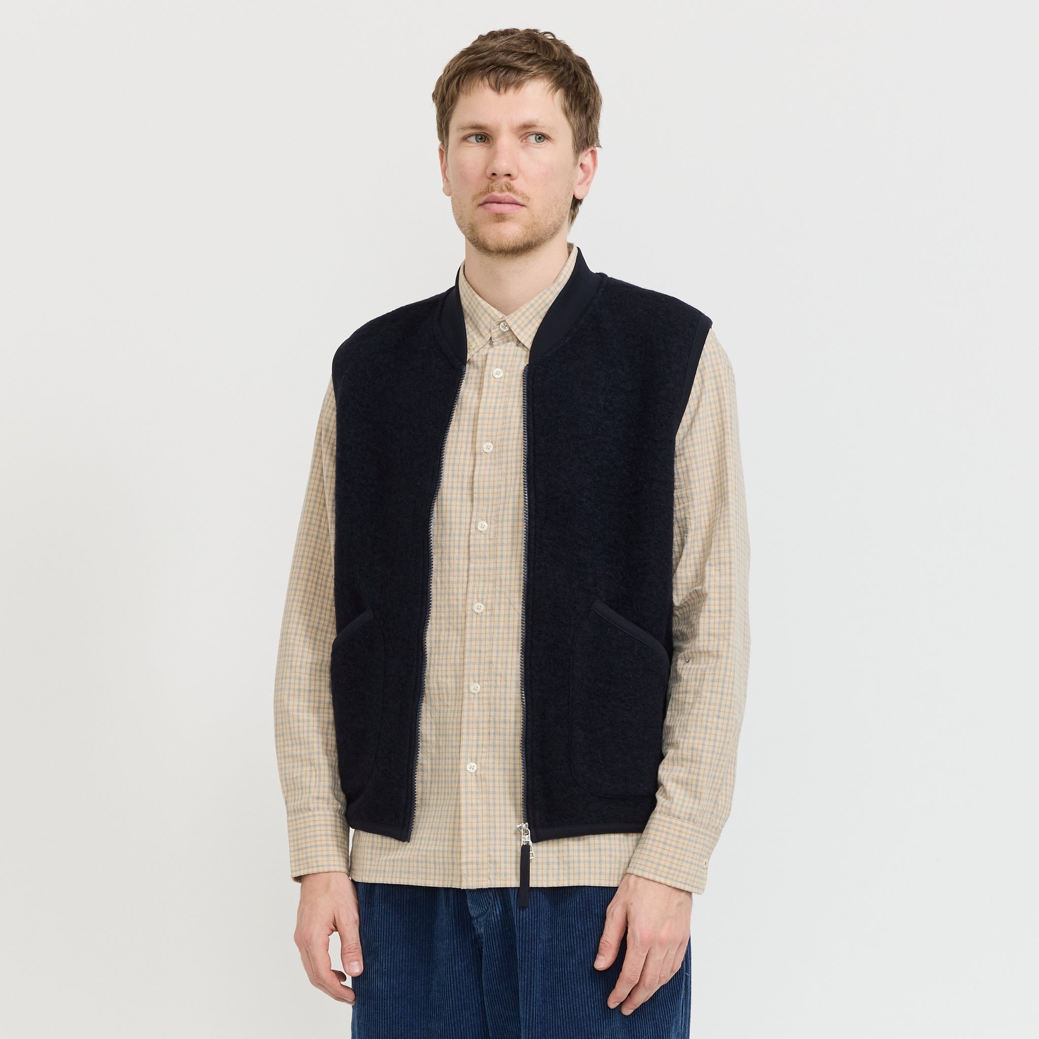 Wool Fleece Zip Waistcoat Navy