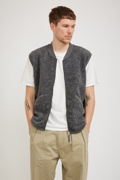 Universal Works | Wool Fleece Zip Waistcoat Grey Marle | Maplestore