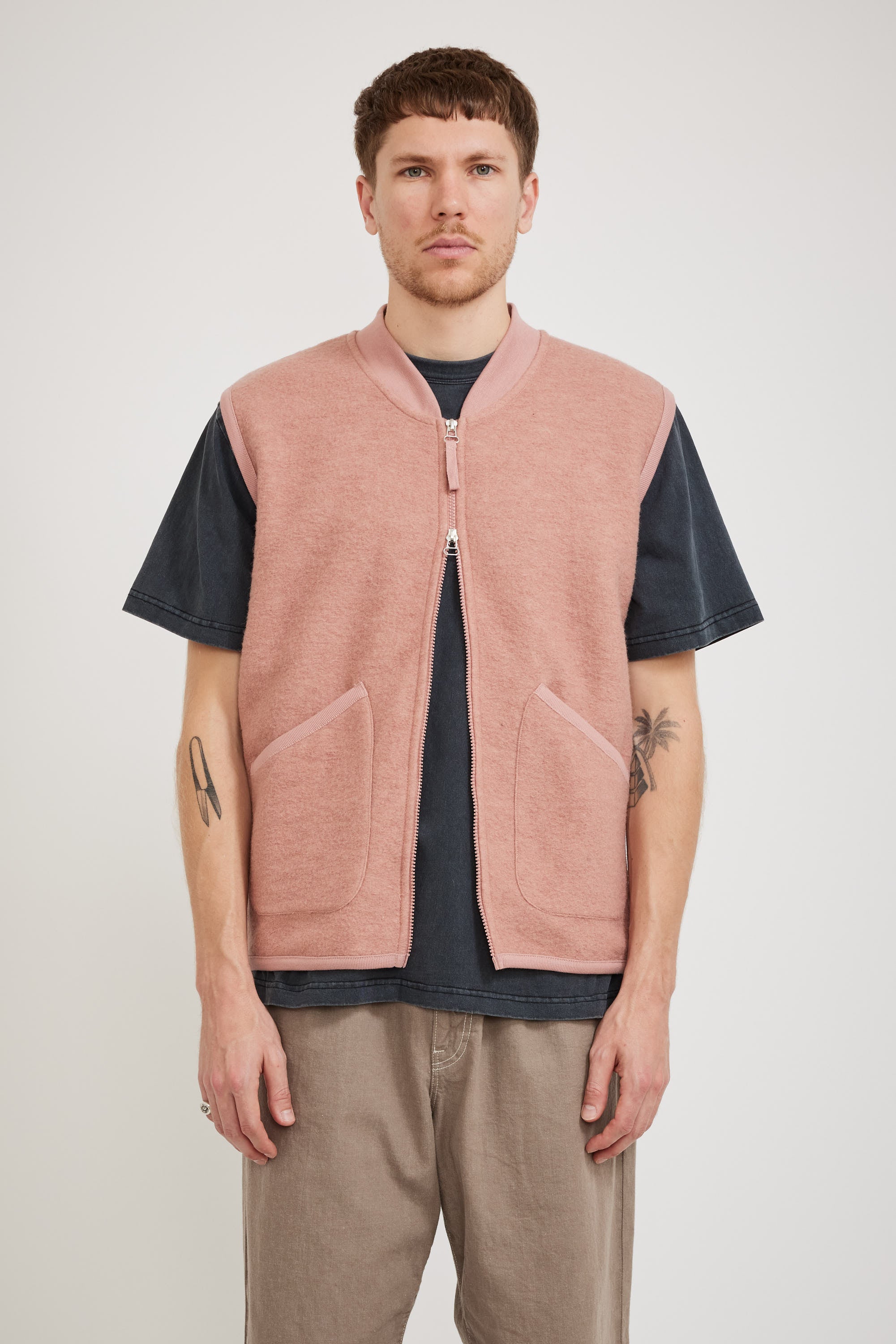 Universal Works | Wool Fleece Zip Waistcoat Pink | Maplestore
