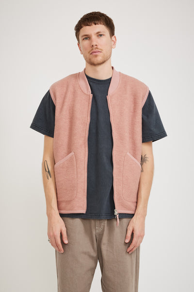 Universal Works | Wool Fleece Zip Waistcoat Pink | Maplestore