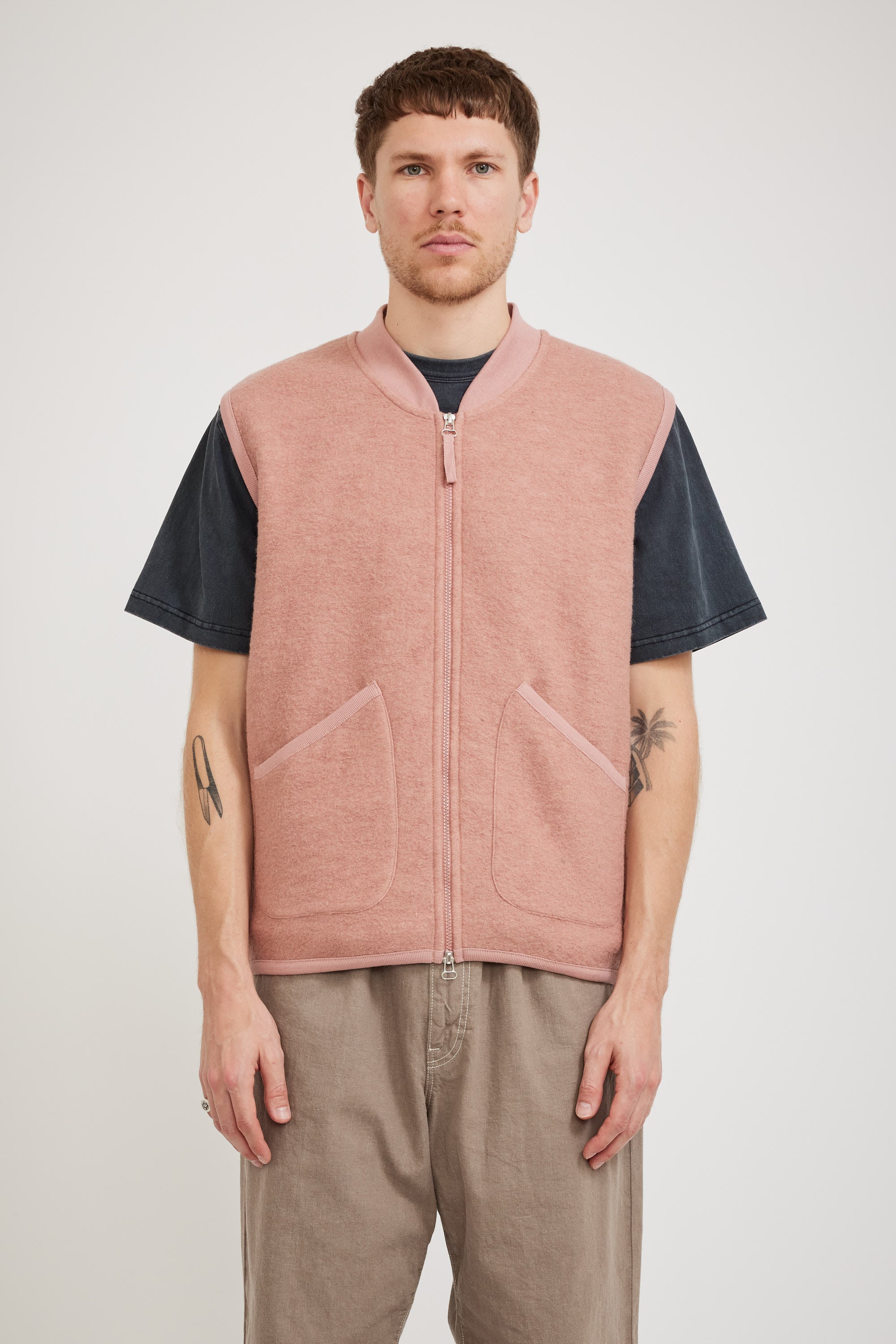 Universal Works | Wool Fleece Zip Waistcoat Pink | Maplestore