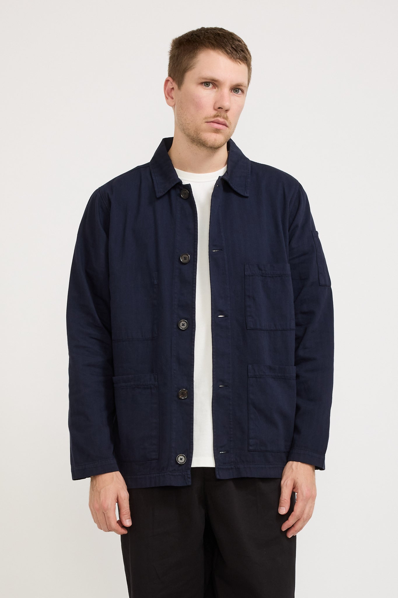 Coverall Jacket Herringbone Cotton Dark Navy