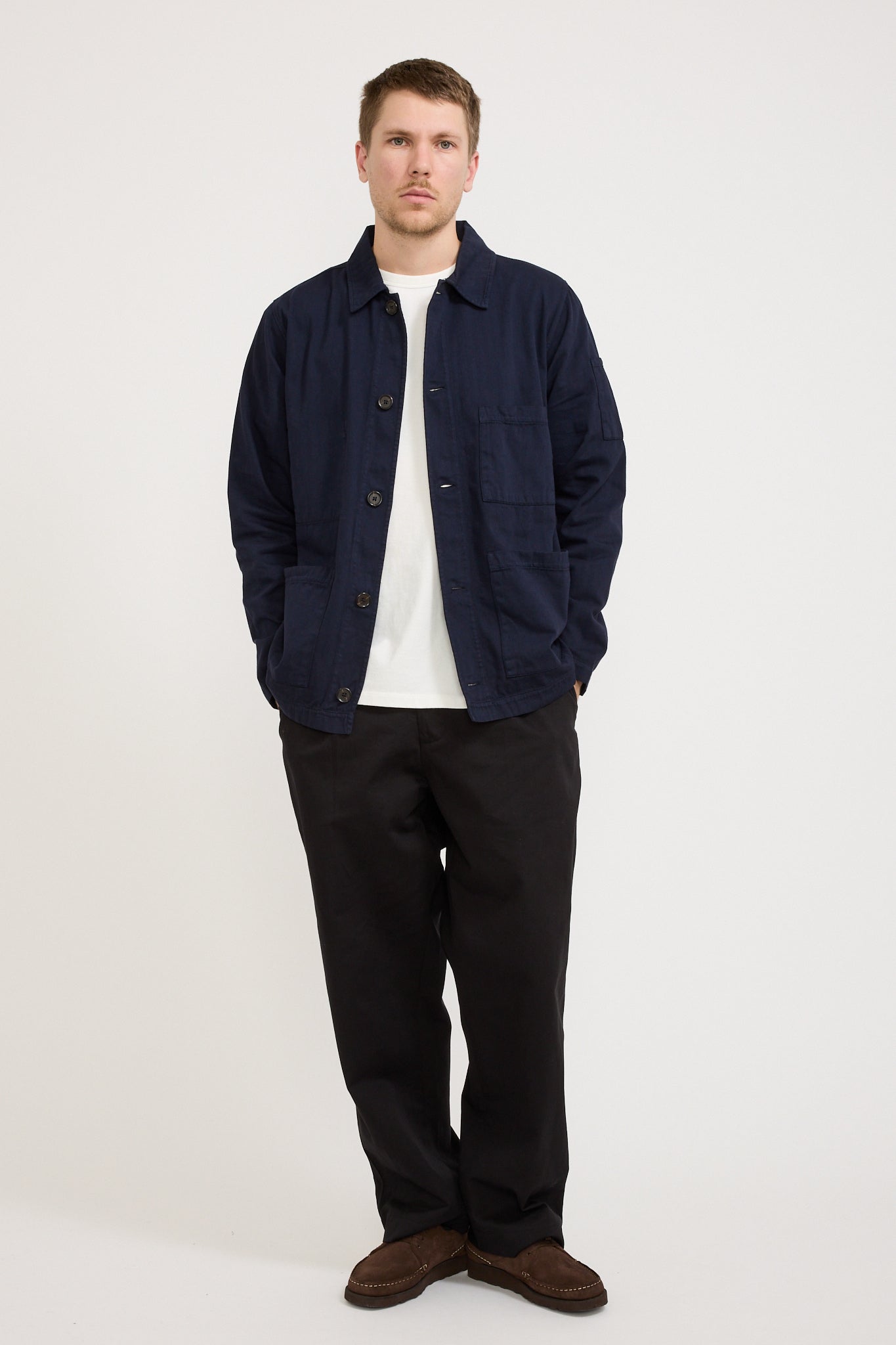 Coverall Jacket Herringbone Cotton Dark Navy