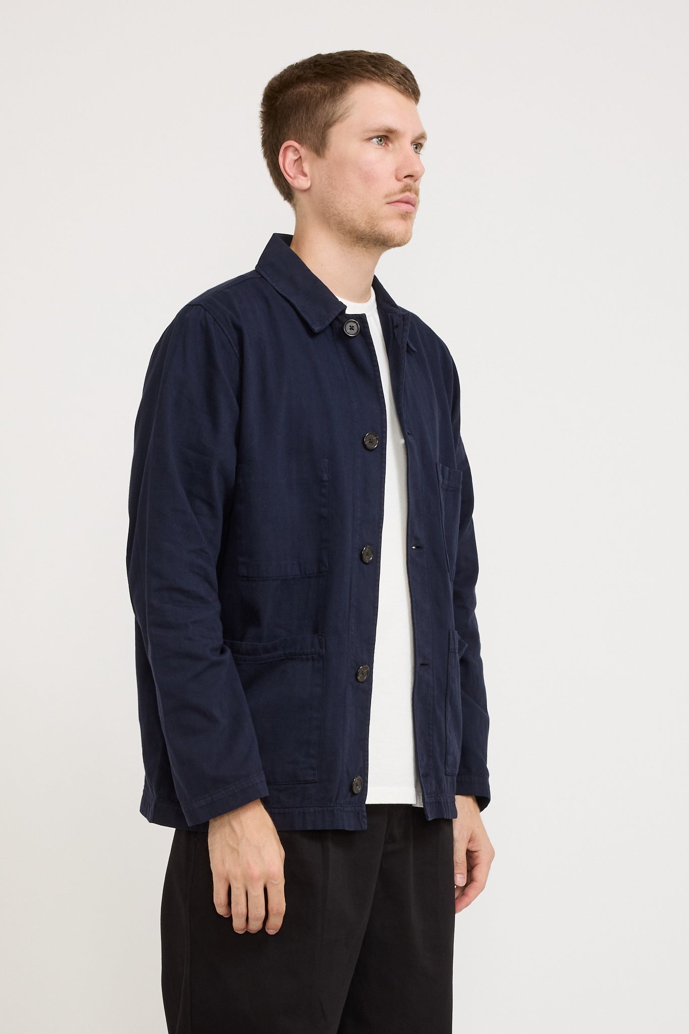 Coverall Jacket Herringbone Cotton Dark Navy