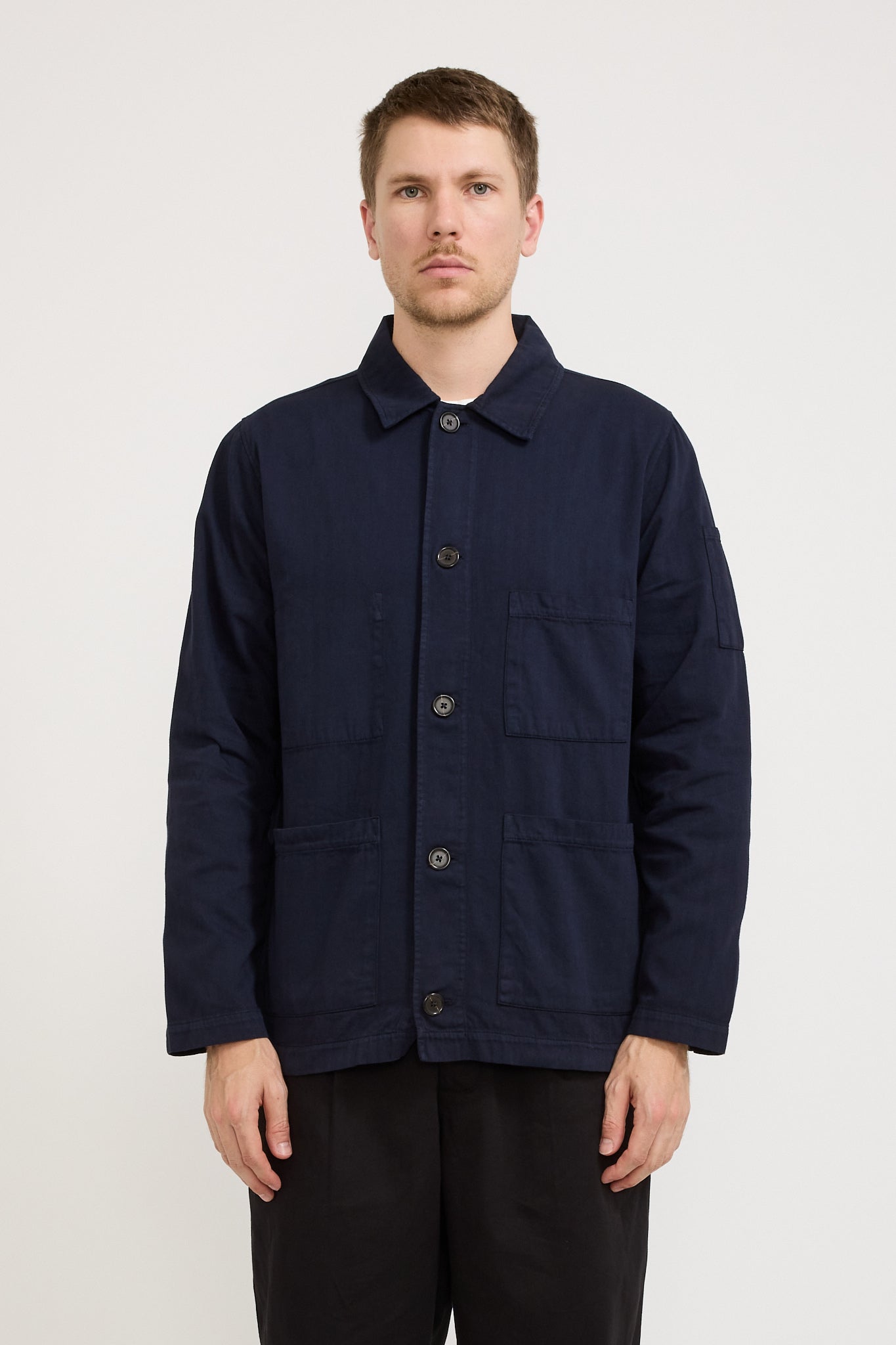 Coverall Jacket Herringbone Cotton Dark Navy