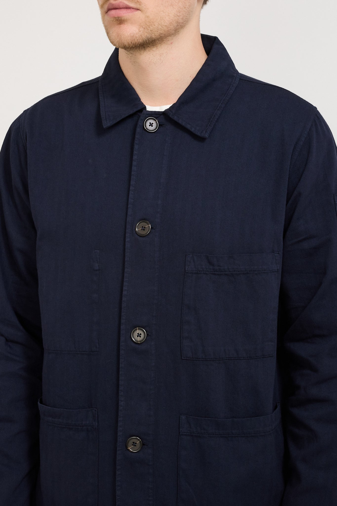 Coverall Jacket Herringbone Cotton Dark Navy