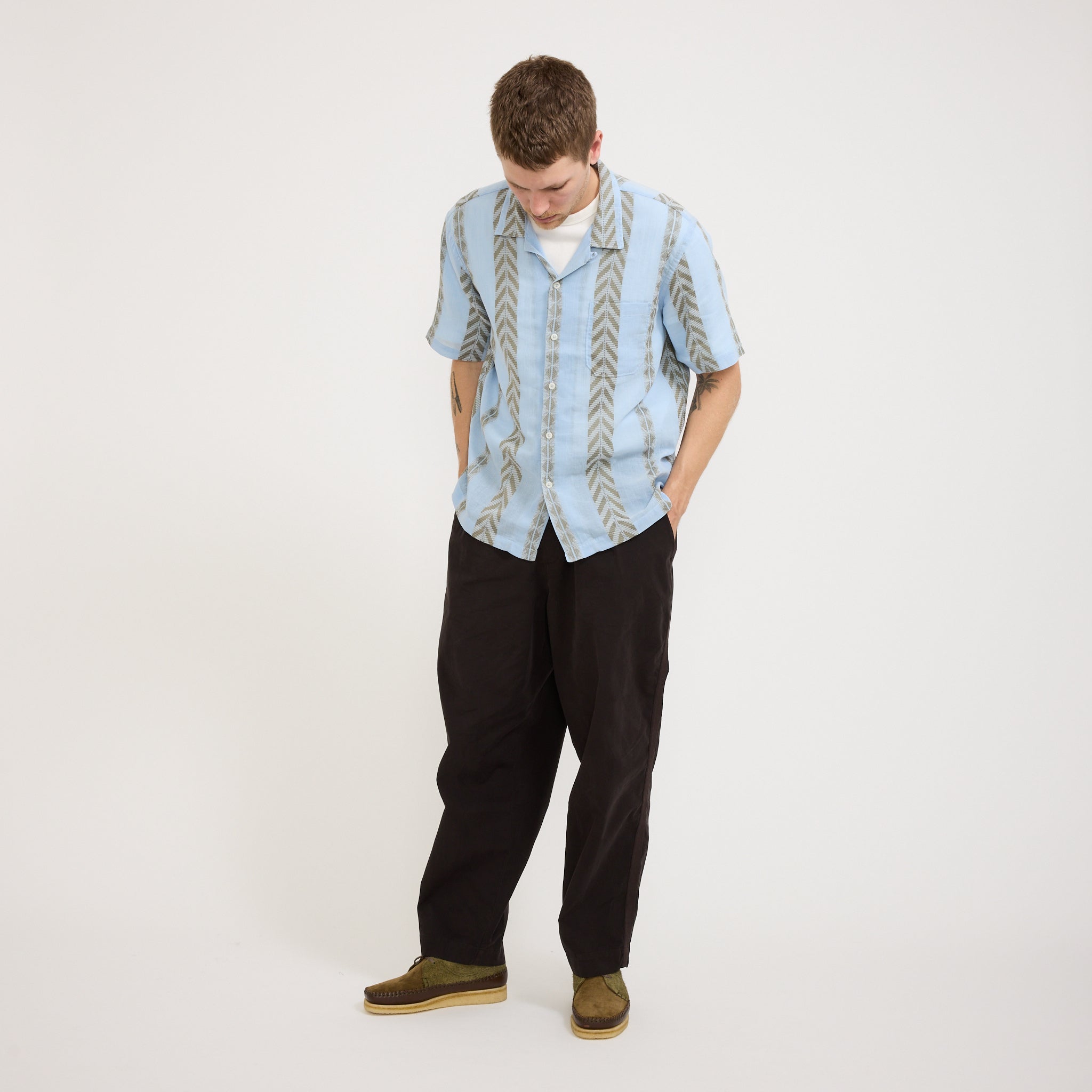 Universal Works | Road Shirt Hendrix Beach Stripe Pale Blue | Maplestore