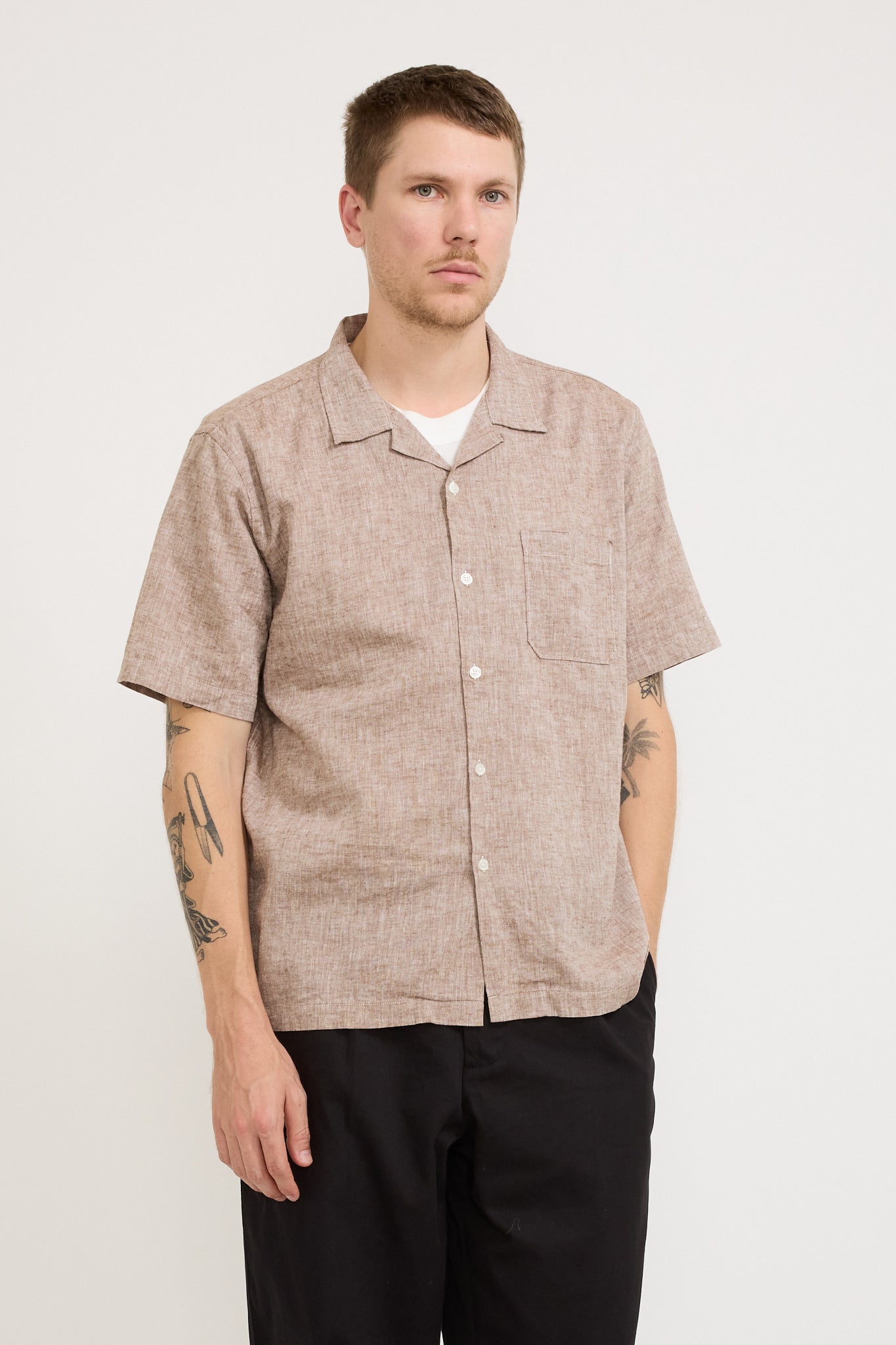 Road Shirt Slub Linen Mix Brown