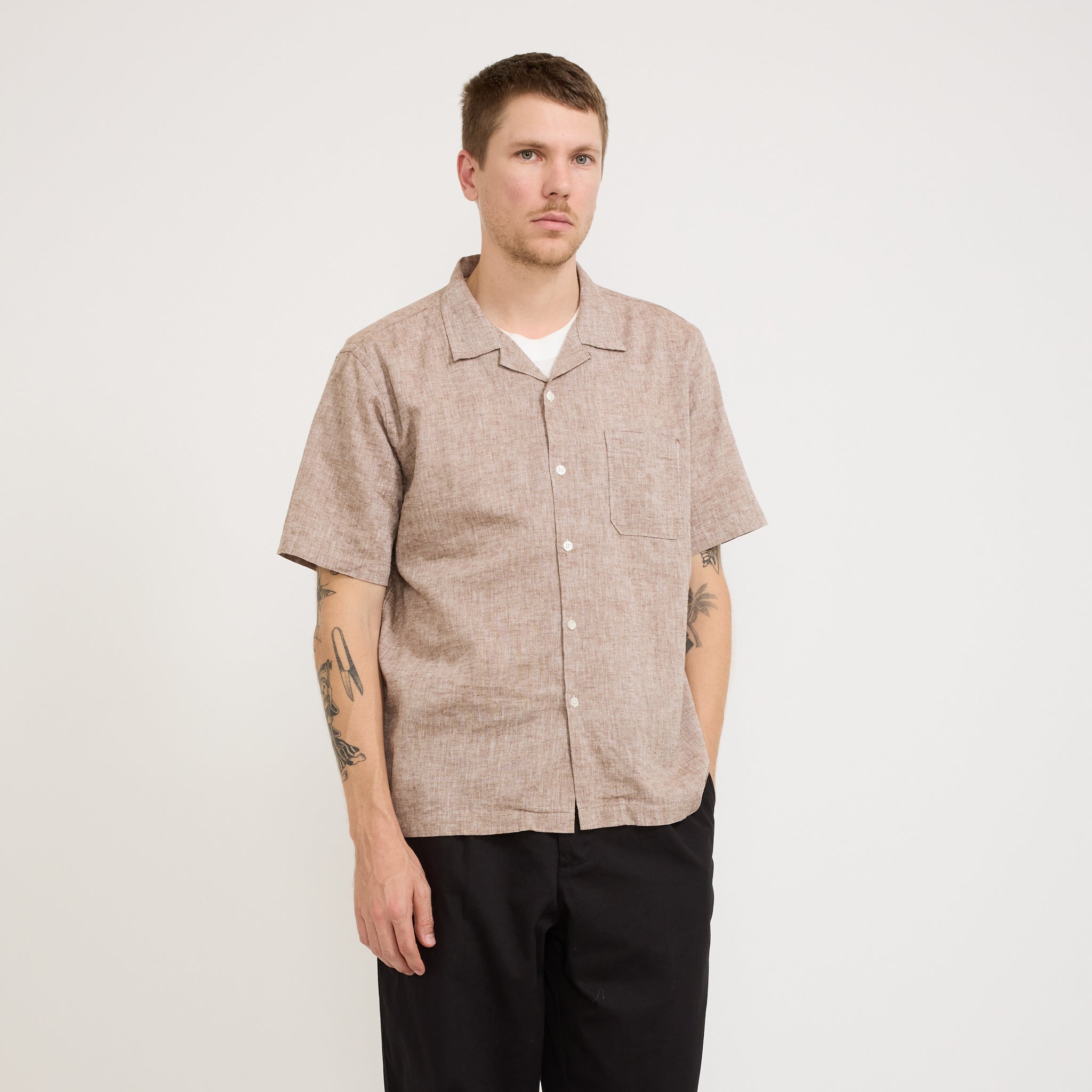 Universal Works | Road Shirt Slub Linen Mix Brown | Maplestore