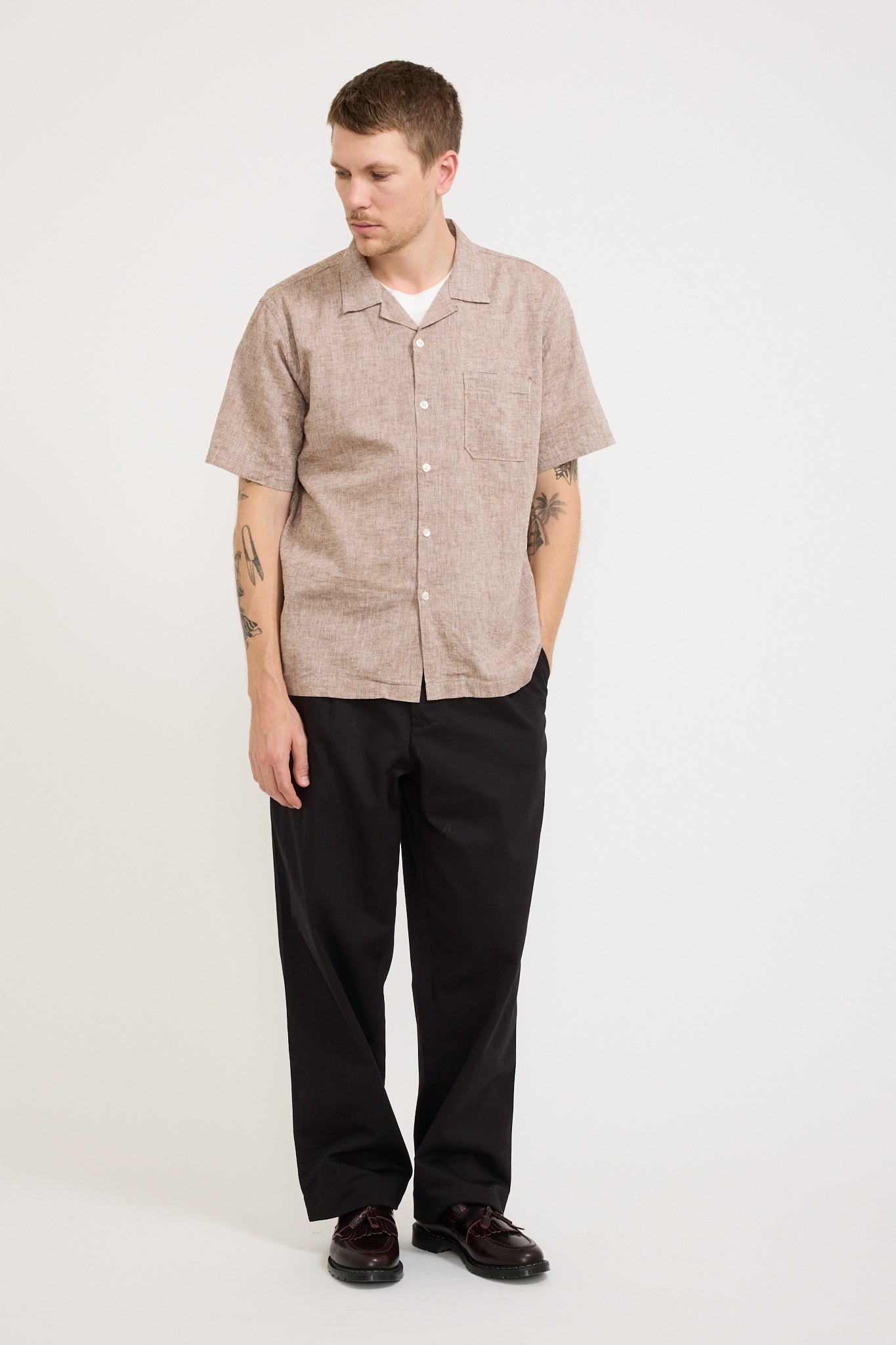 Road Shirt Slub Linen Mix Brown