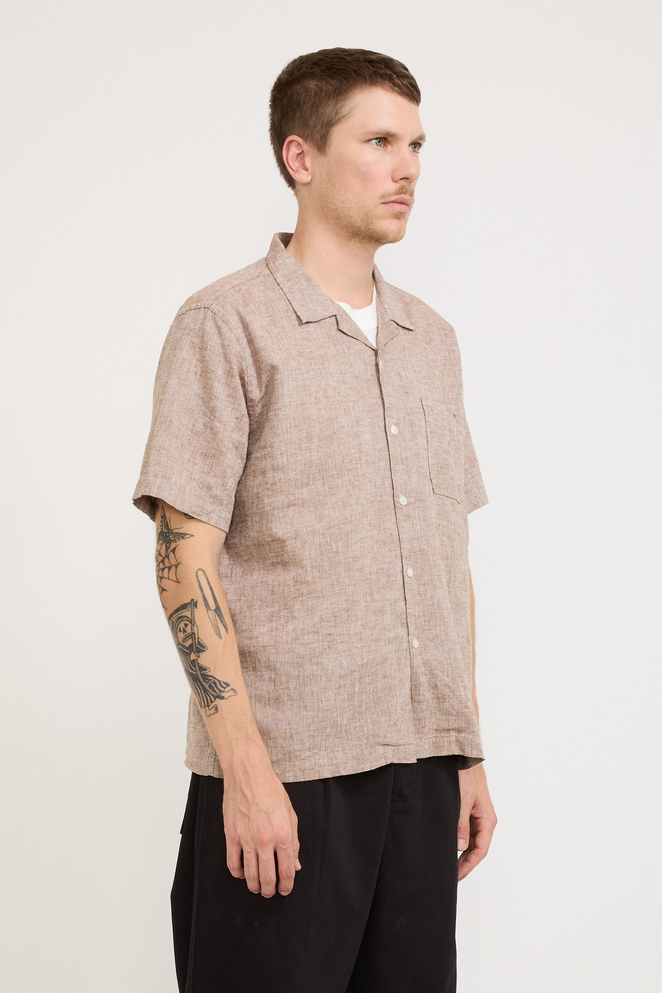 Road Shirt Slub Linen Mix Brown