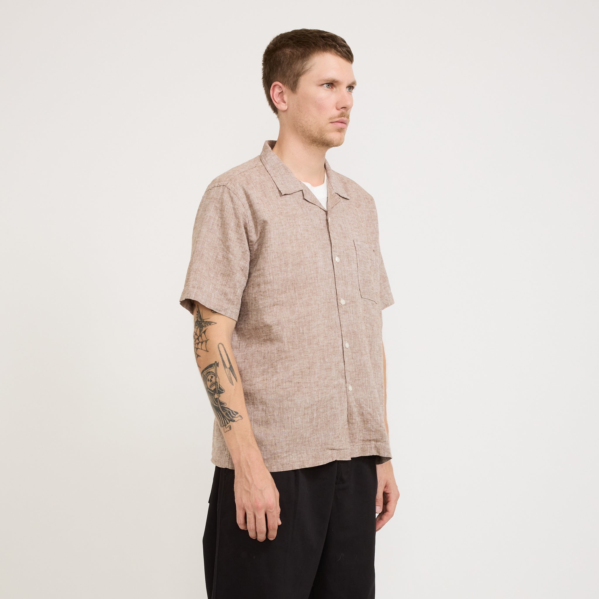 Universal Works | Road Shirt Slub Linen Mix Brown | Maplestore