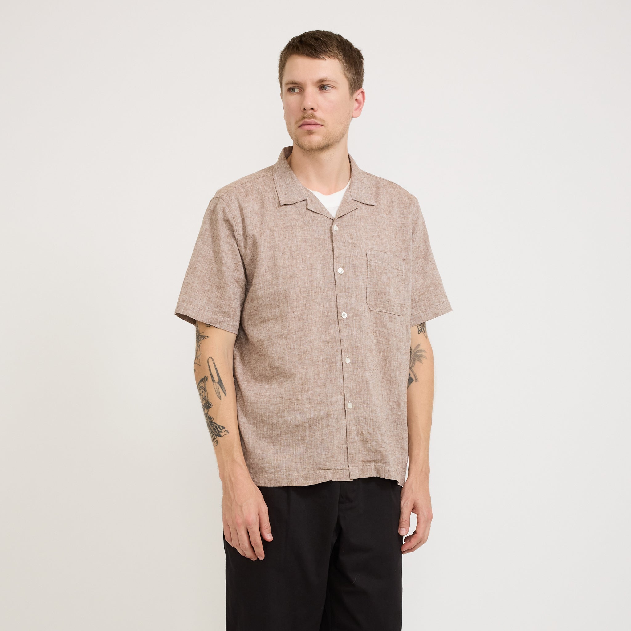 Universal Works | Road Shirt Slub Linen Mix Brown | Maplestore