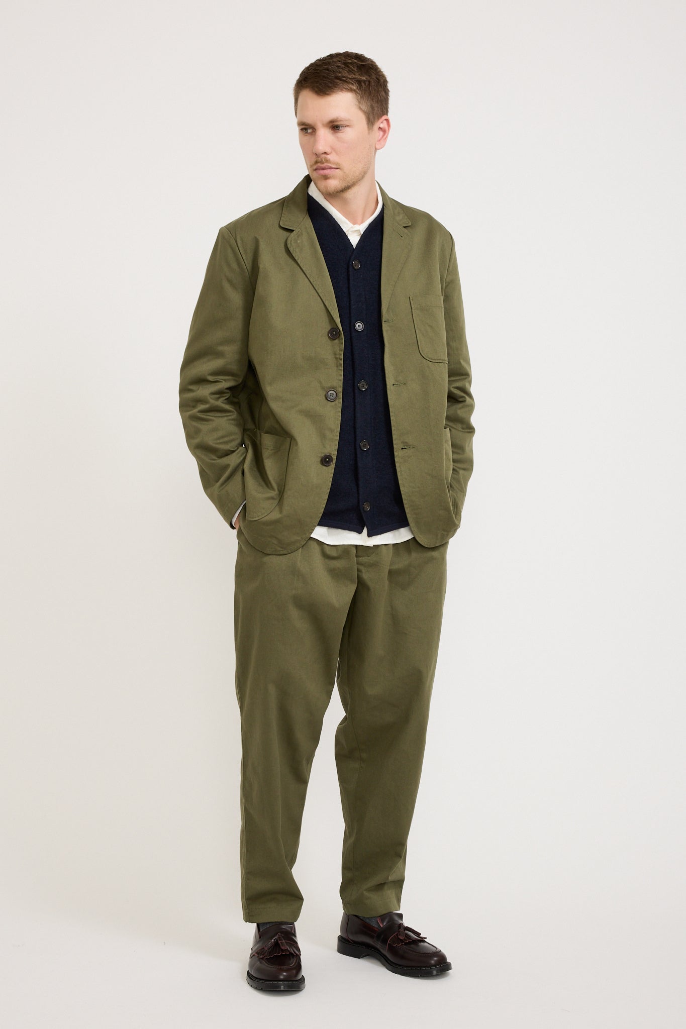 Three Button Jacket Twill Light Olive