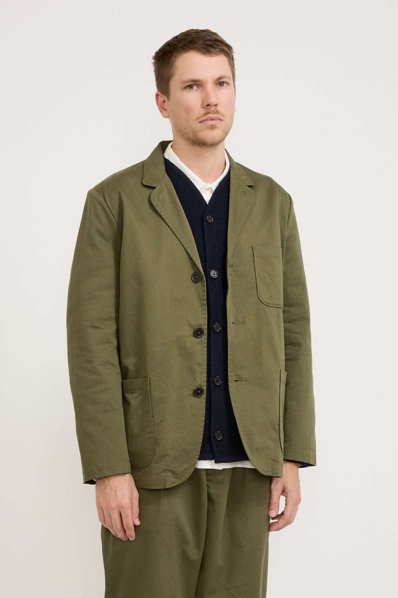 Universal Works Three Button Jacket Twill Light Olive | Maplestore