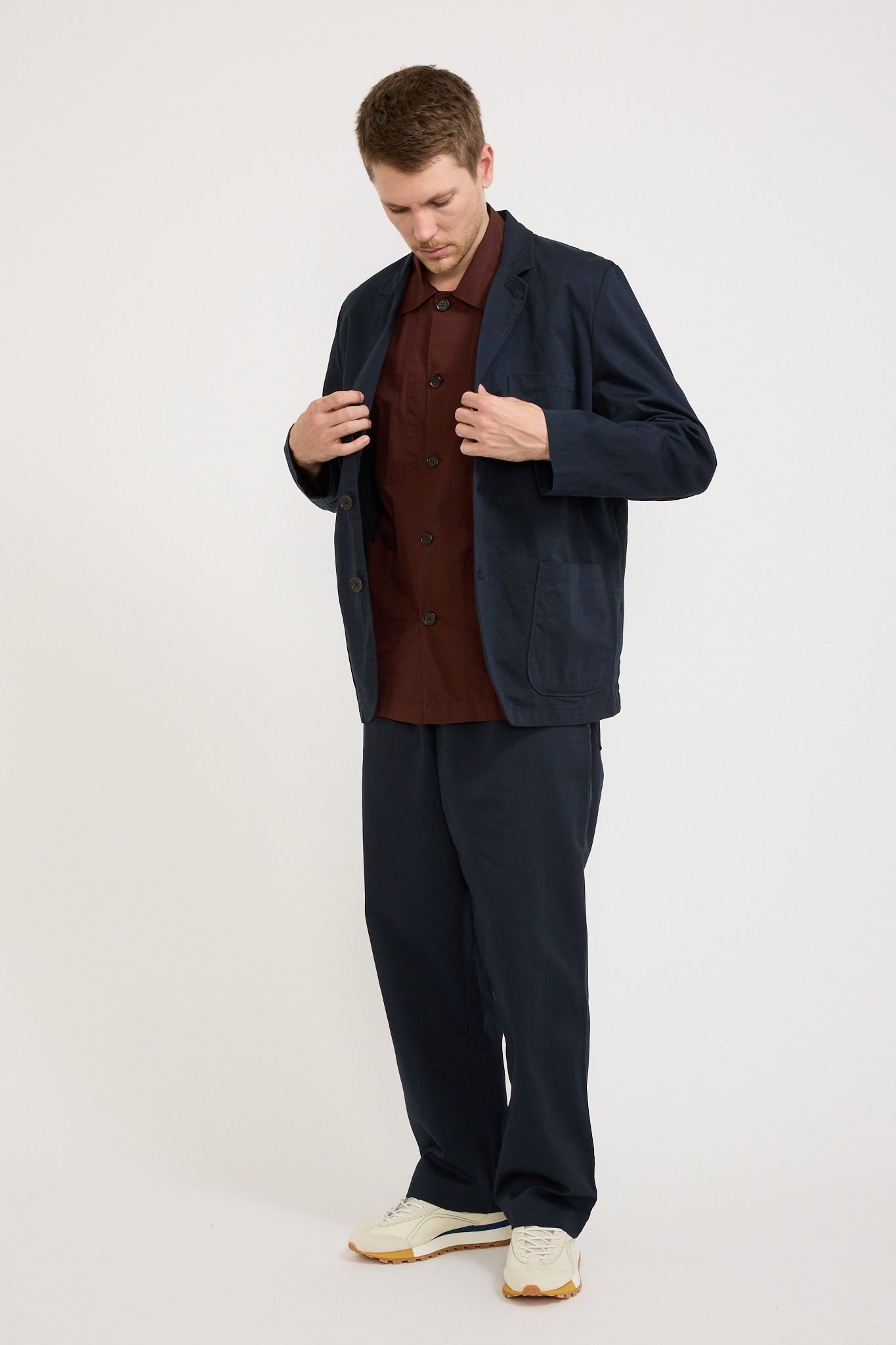 Three Button Jacket Twill Navy