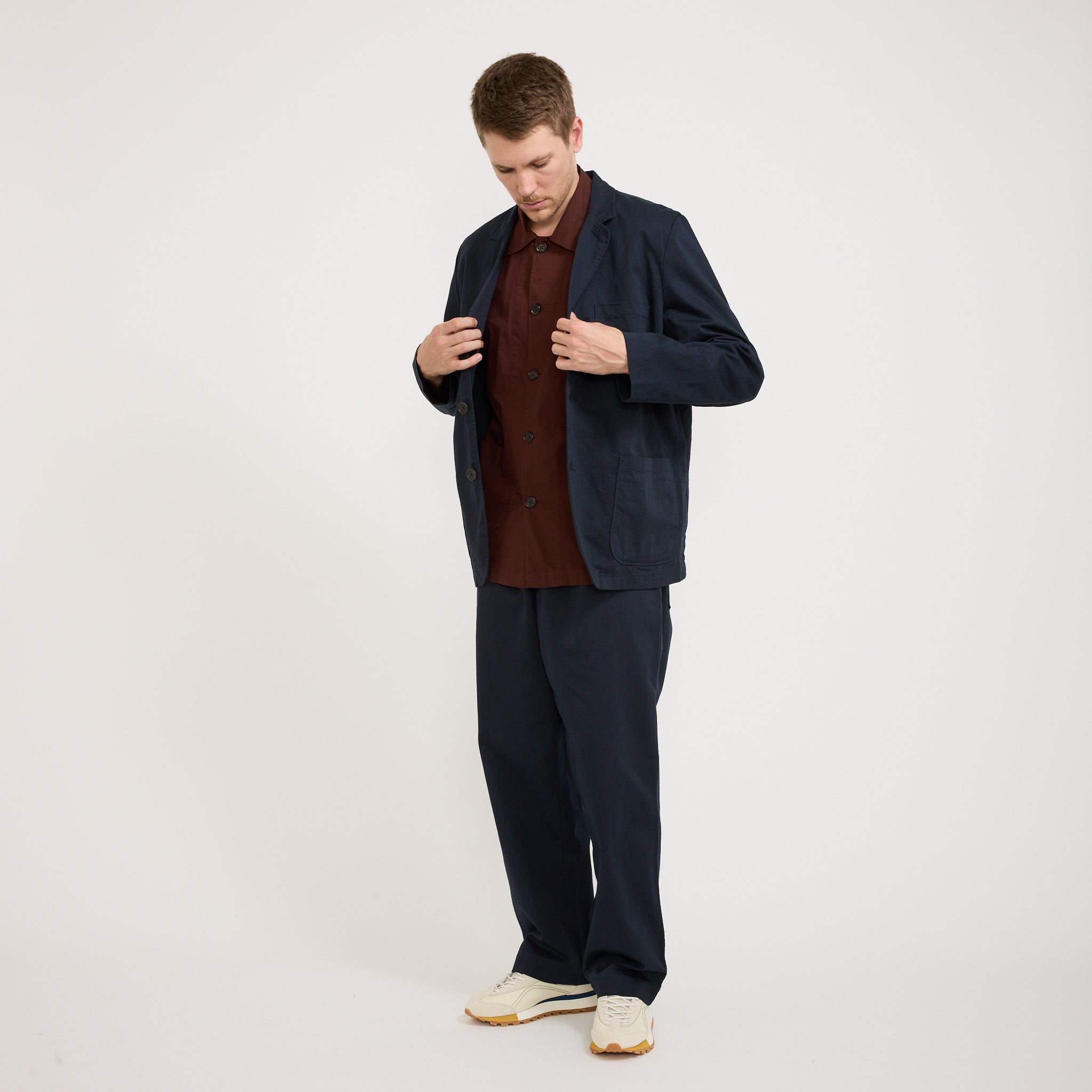 Three Button Jacket Twill Navy