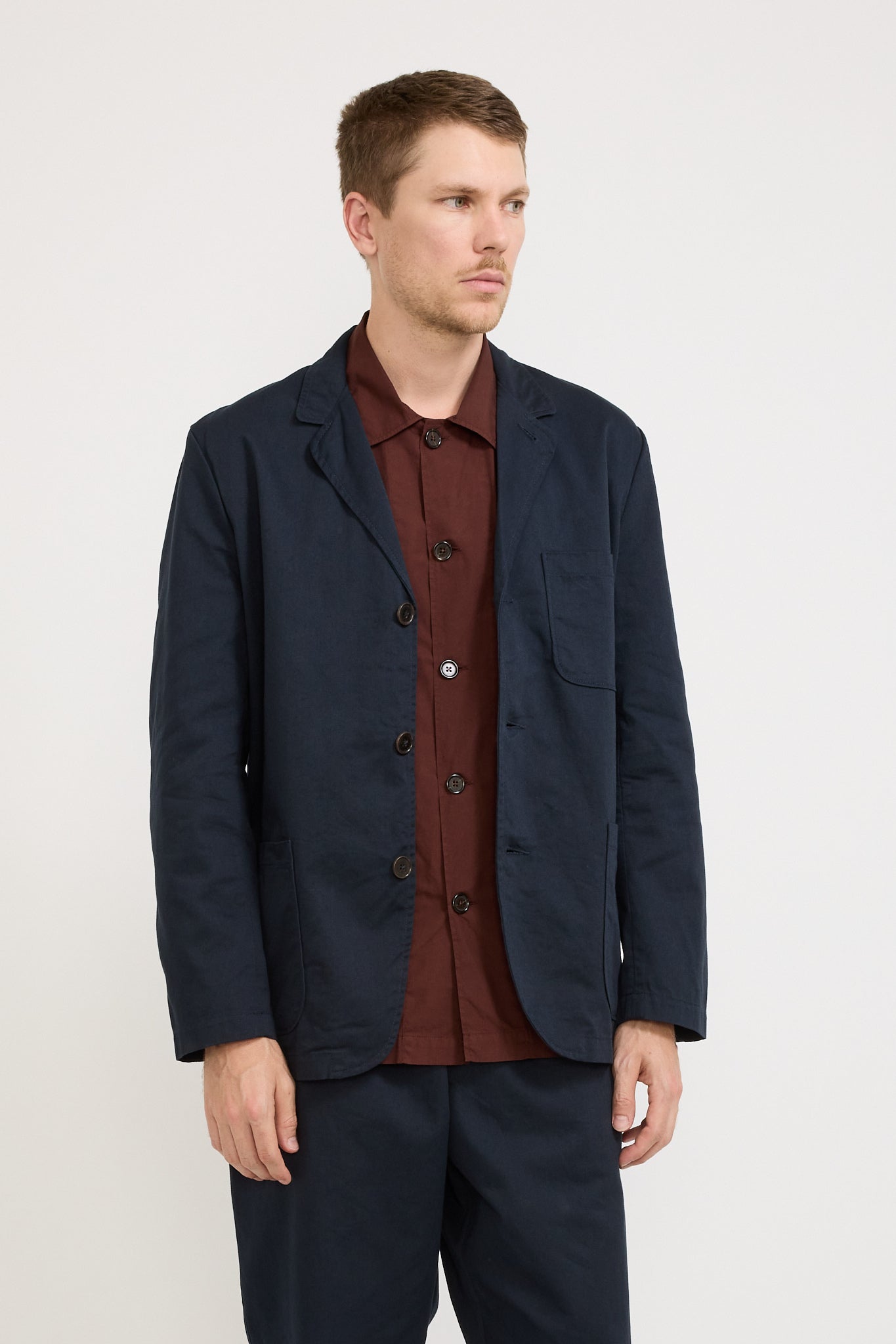 Three Button Jacket Twill Navy