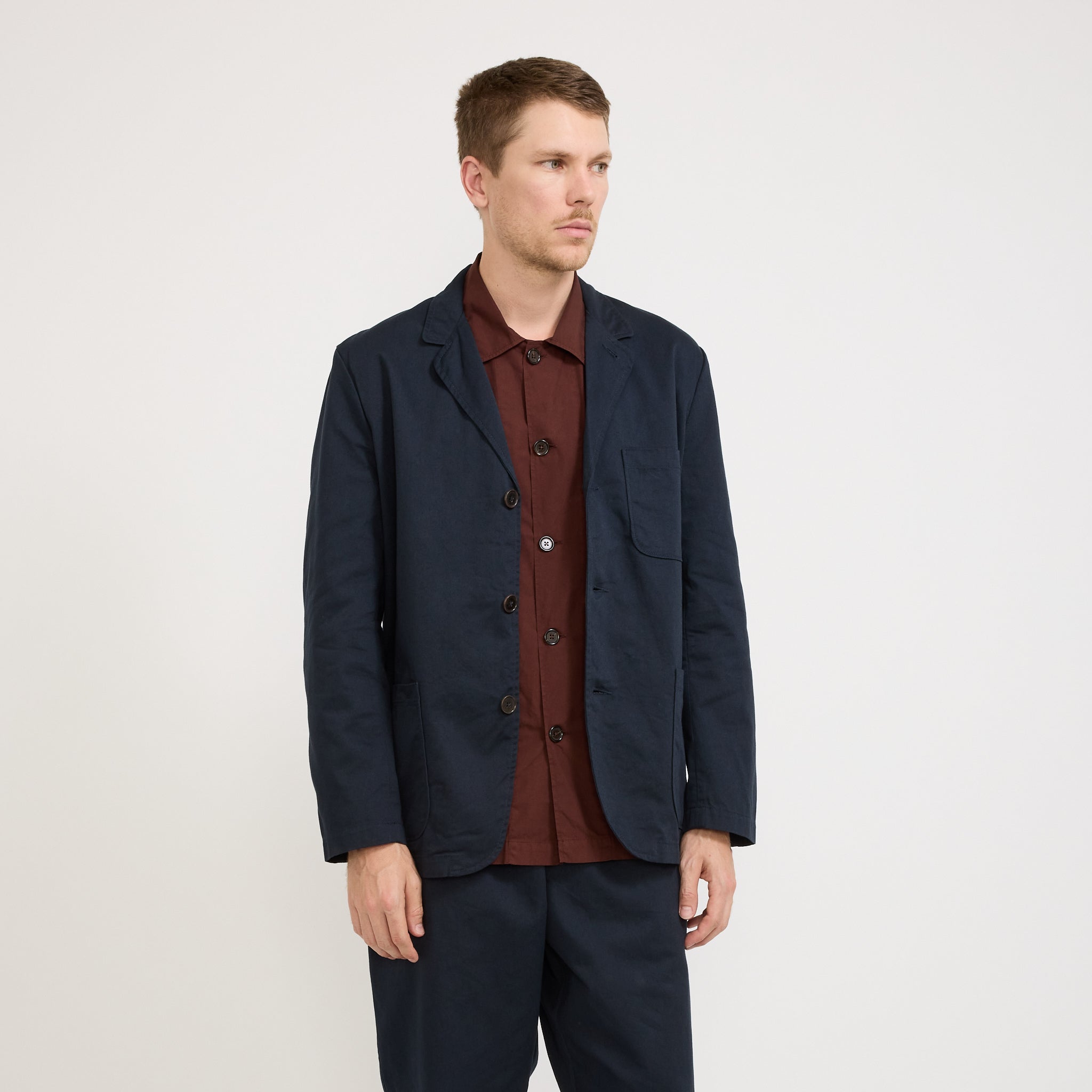 Three Button Jacket Twill Navy