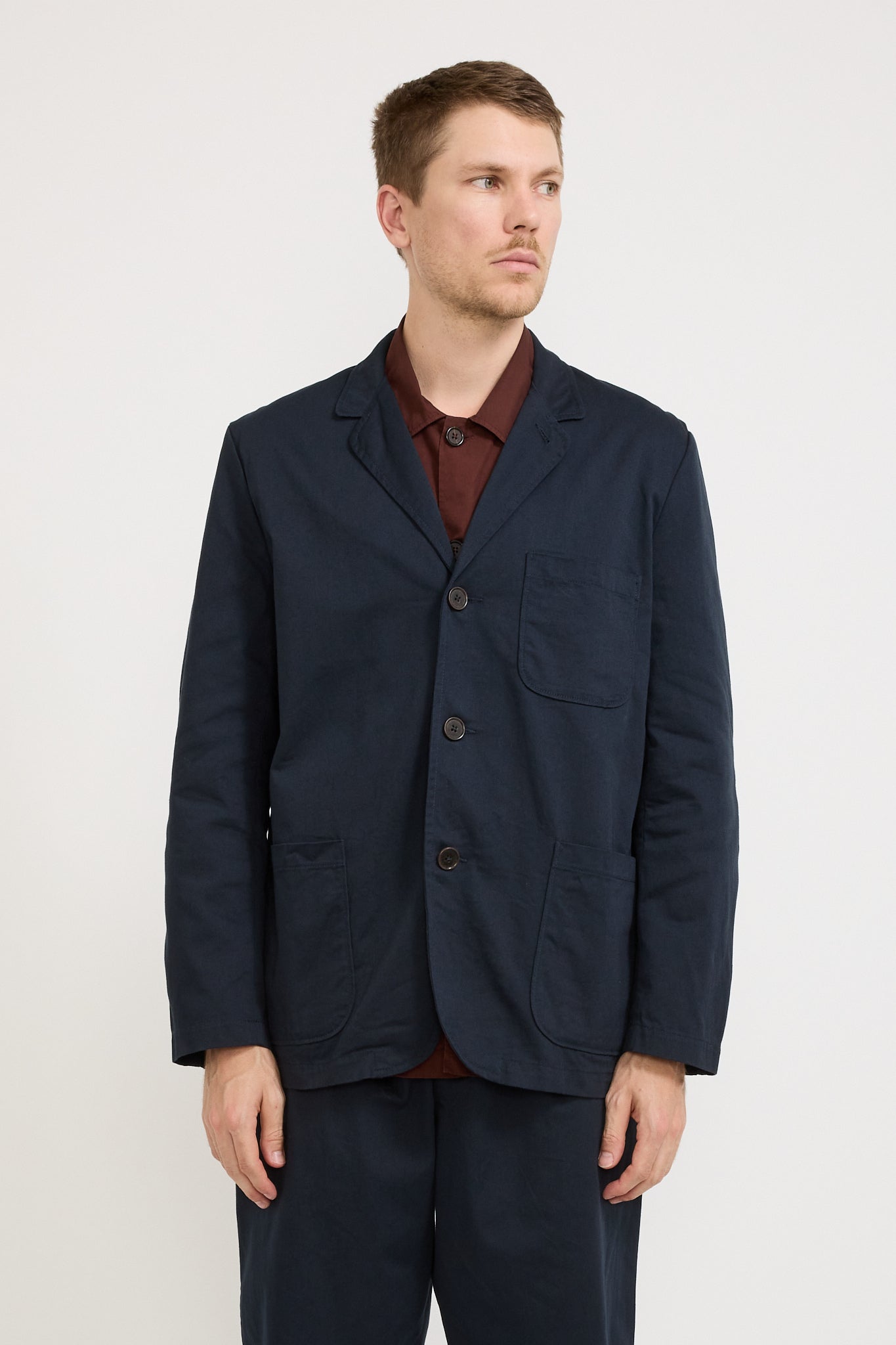 Three Button Jacket Twill Navy