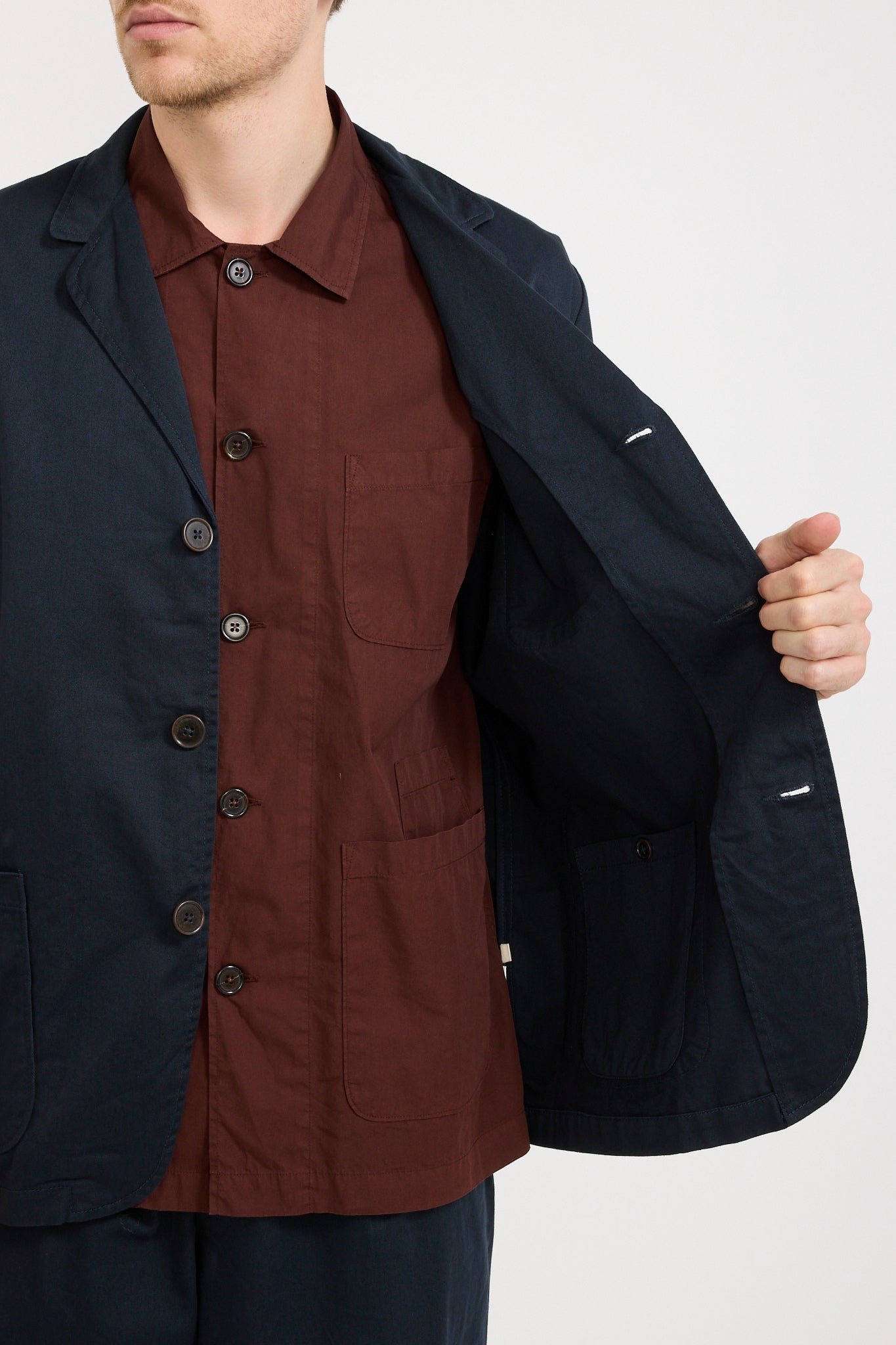 Three Button Jacket Twill Navy