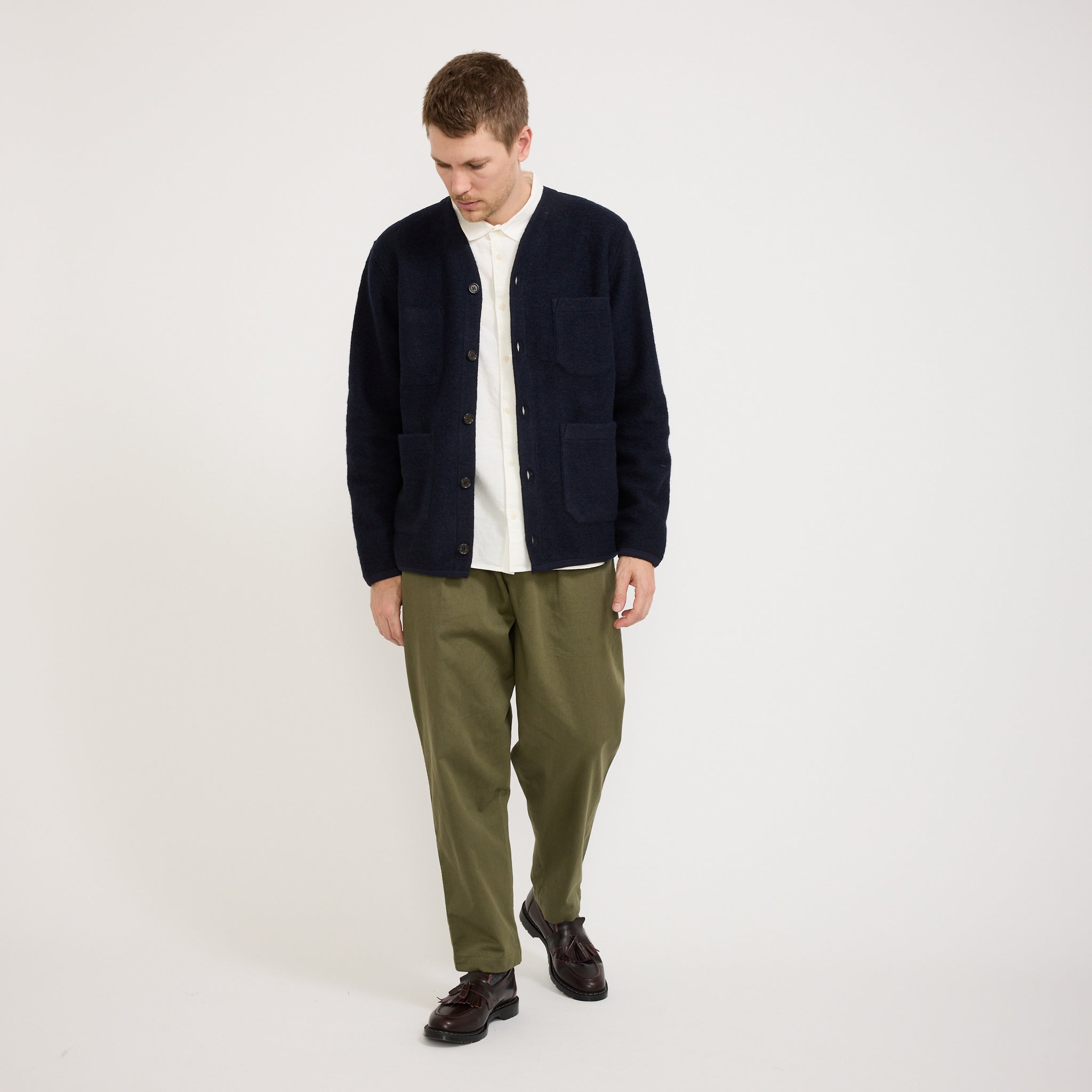 Wool Fleece Cardigan Navy