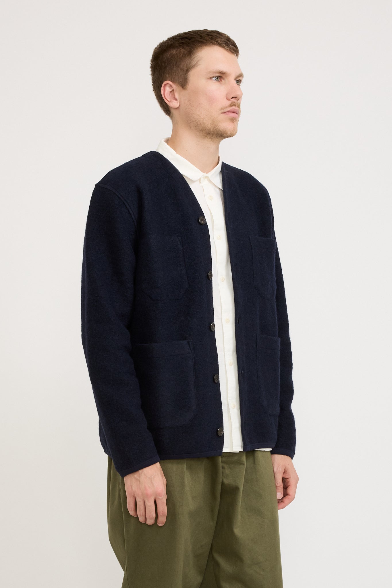 Wool Fleece Cardigan Navy