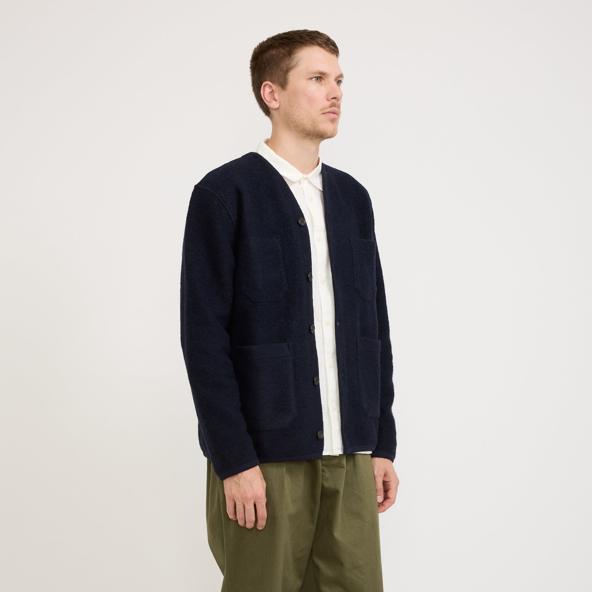 Wool Fleece Cardigan Navy