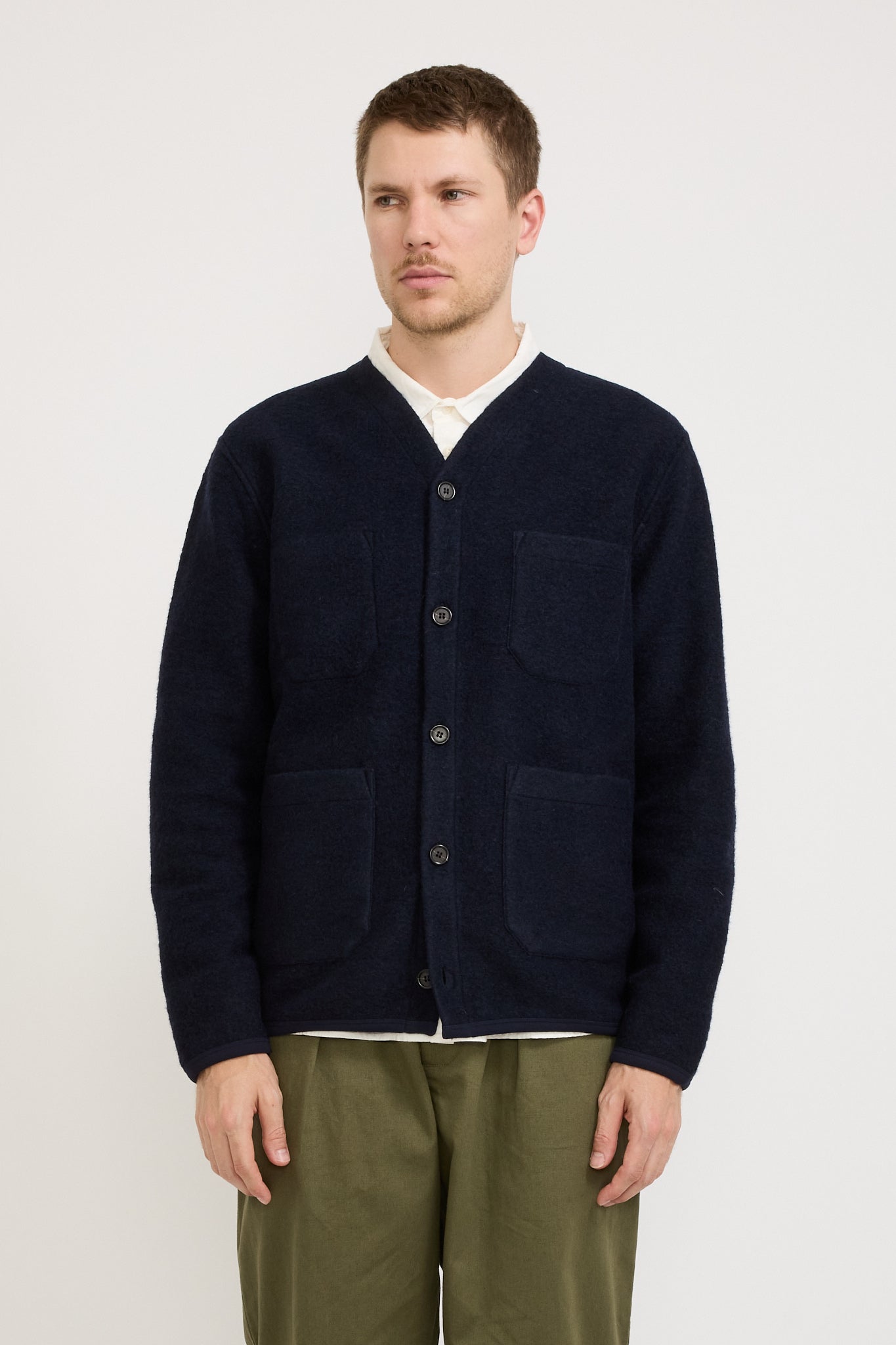 Wool Fleece Cardigan Navy