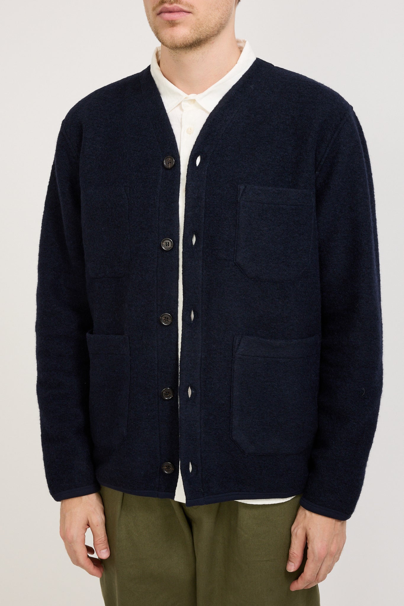 Wool Fleece Cardigan Navy