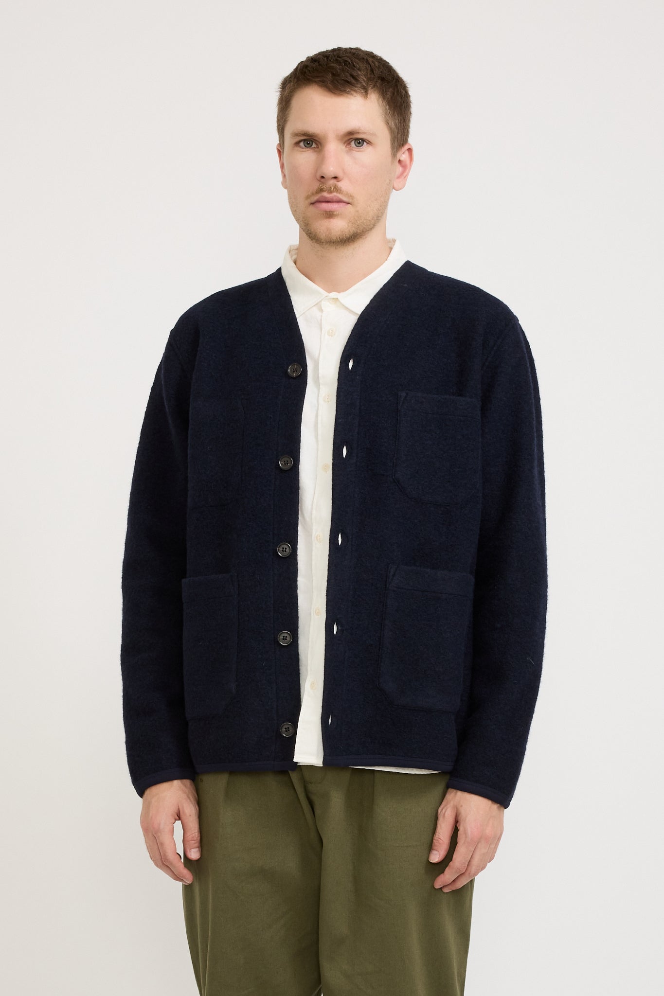 Wool Fleece Cardigan Navy