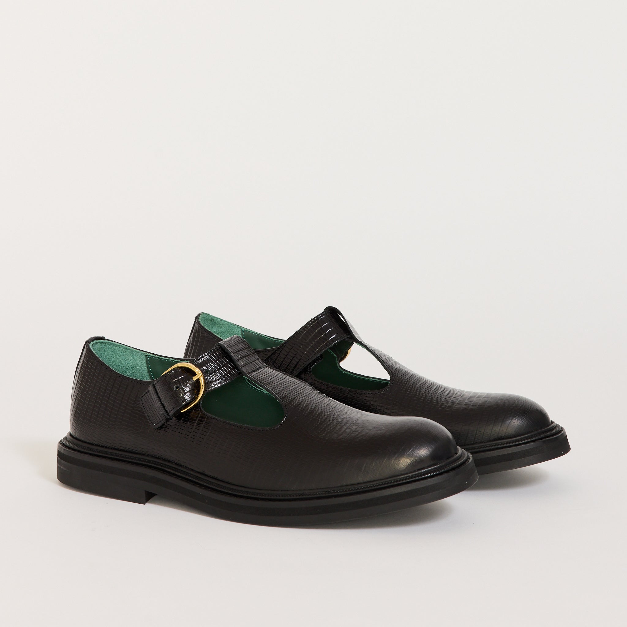 Vinnee T-Strap Derby Black Lizard Pattern Womens