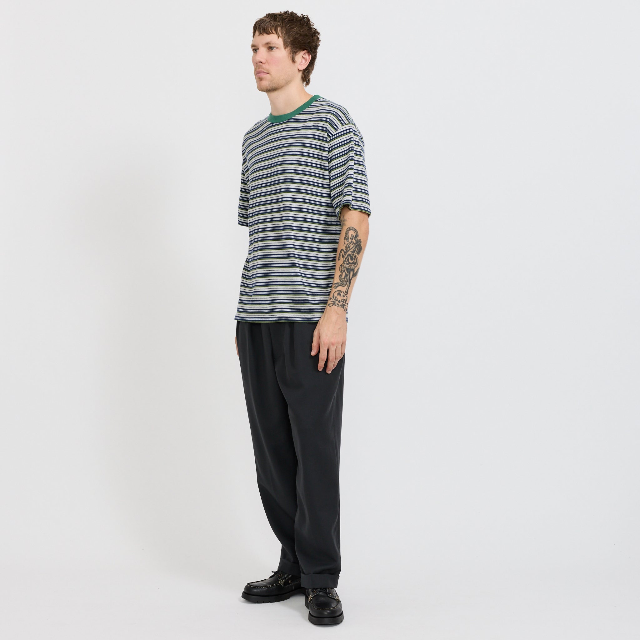 S/S Stripe Tee Heather Grey/Navy