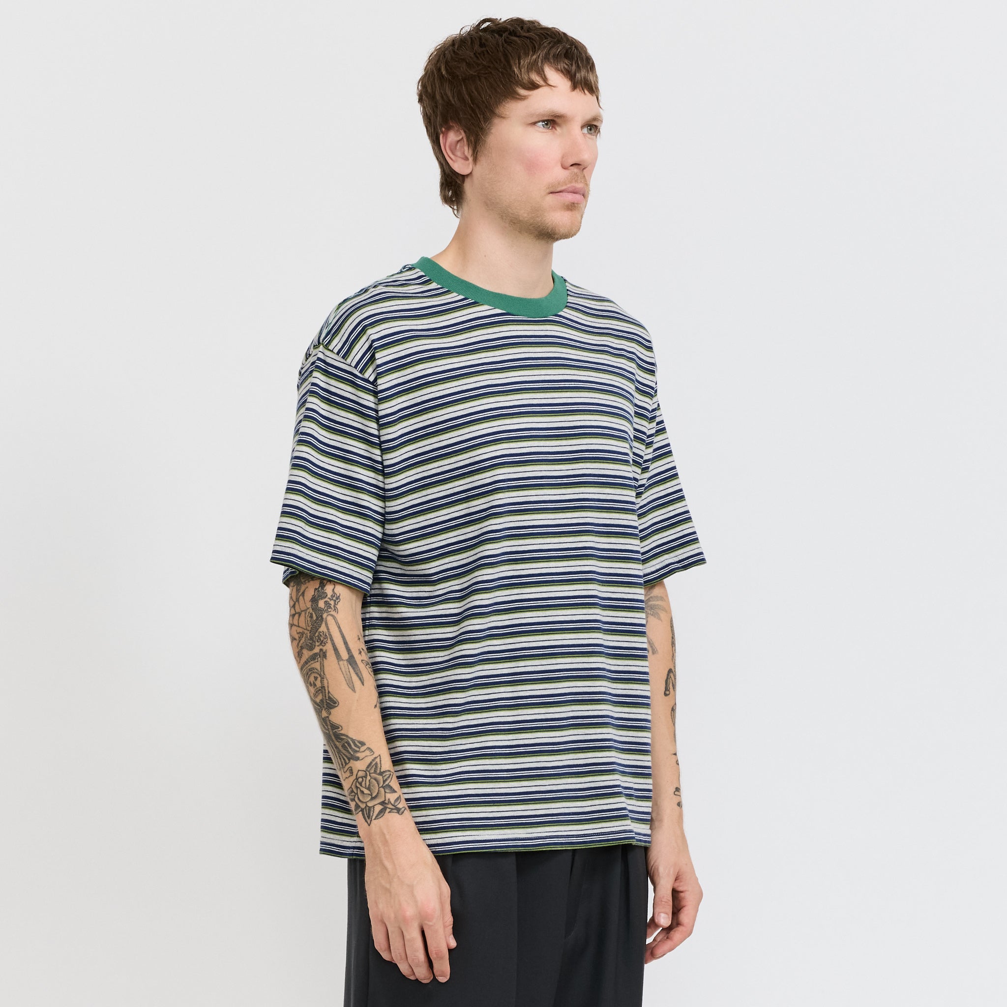 S/S Stripe Tee Heather Grey/Navy
